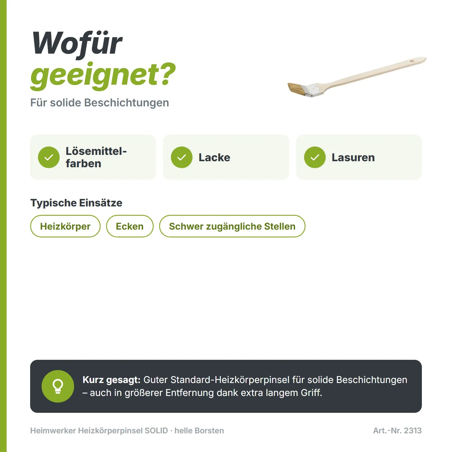 Heimwerker Heizkörperpinsel SOLID Malerpinsel 60% helle Top Borsten 75mm