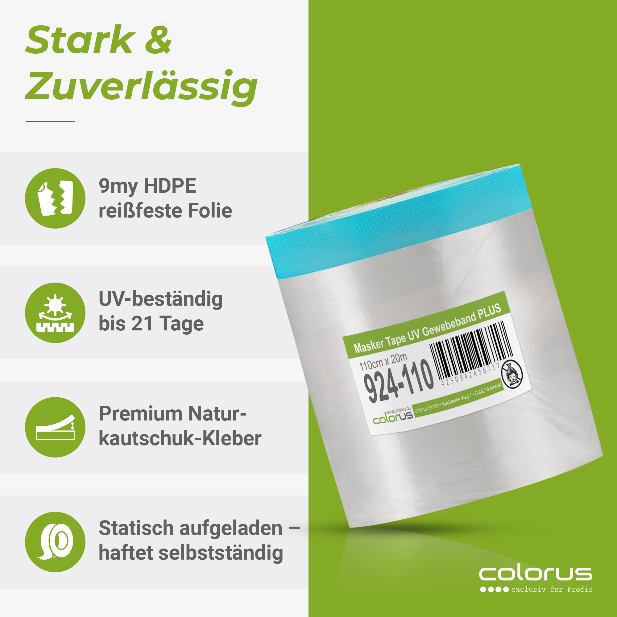 Colorus Premium Folien Masker Tape Gewebe UV 21 110cm x 20m