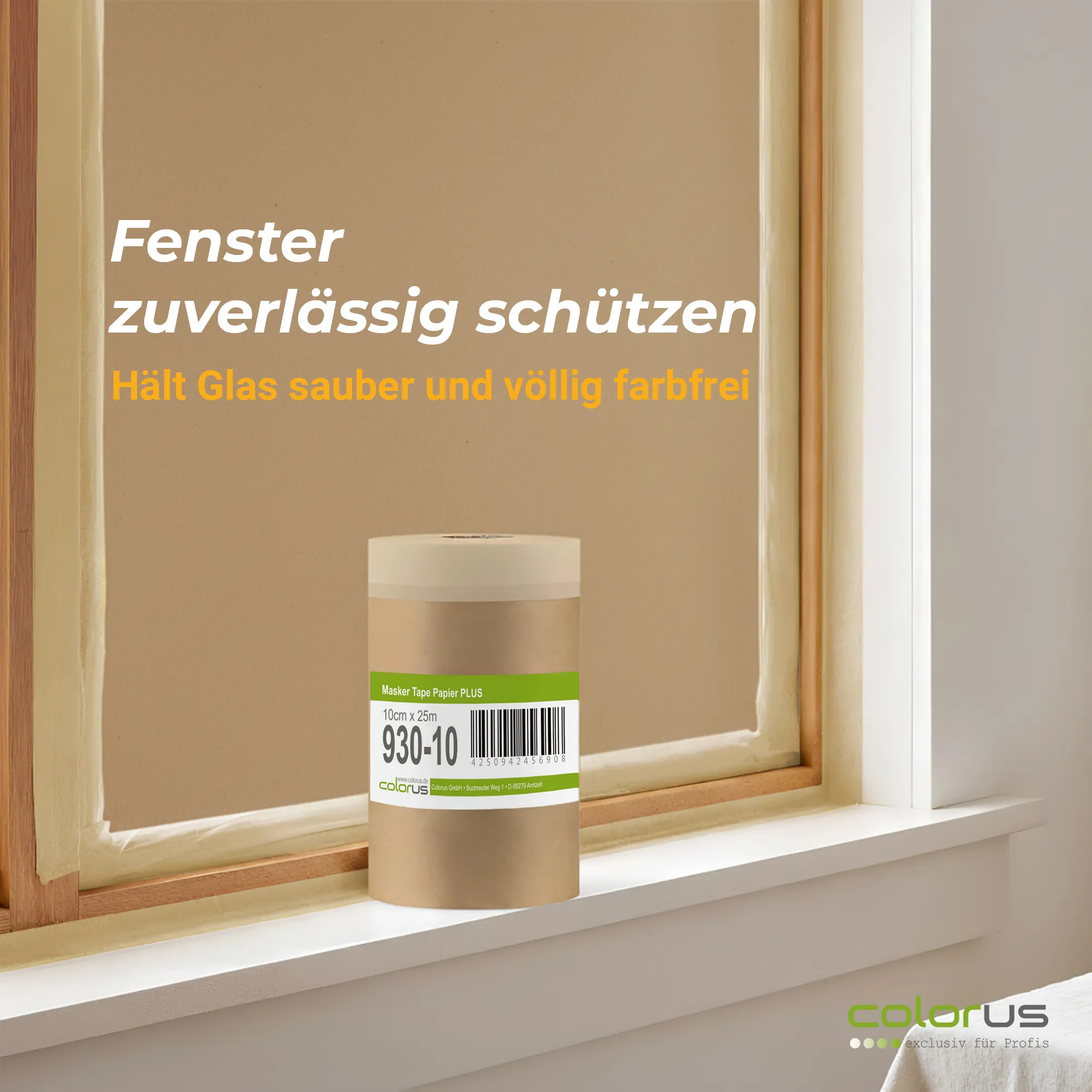 Colorus Premium Papier Masker Tape Abdeckpapier mit Klebeband 10cm x 25m