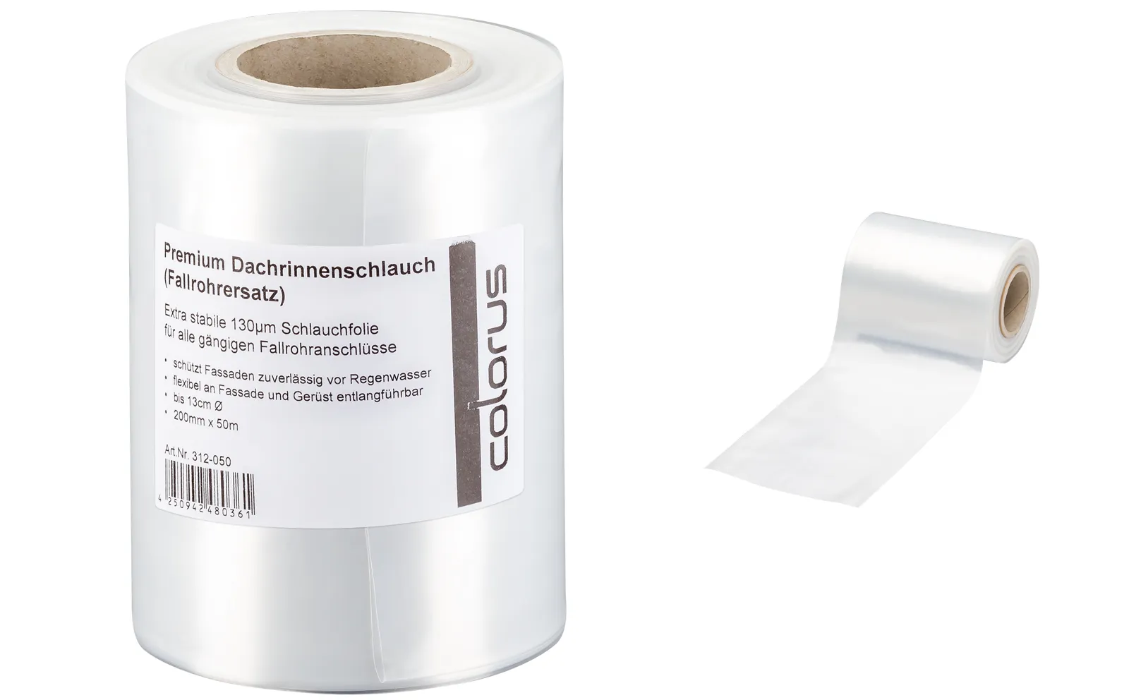 Colorus Premium Dachrinnenschlauch bzw. Fallrohrersatz 130µm LDPE Ø 13cm x 50m