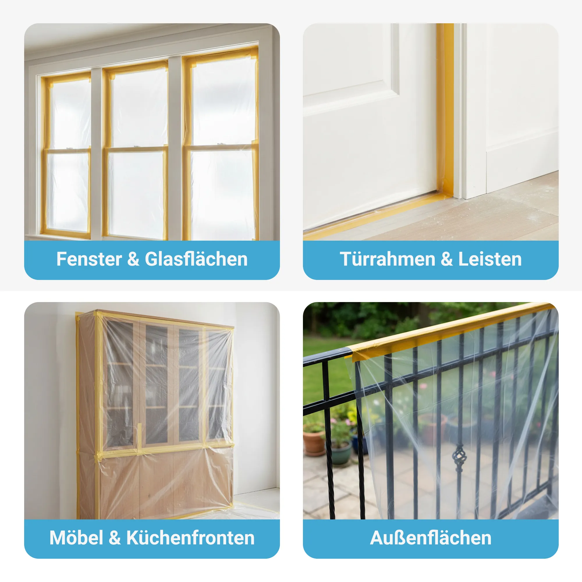 Mamba Abklebeband-Set 6-teilig | 2x Abdeckfolie (270 cm × 16 m & 55 cm × 25 m) | 4x Goldband 25 mm × 25 m