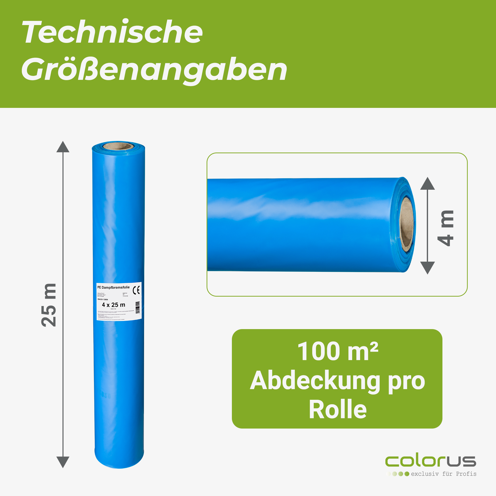 Colorus Premium Dampfbremsfolie 125µ Dachfolie 4 x 25m Brandklasse E