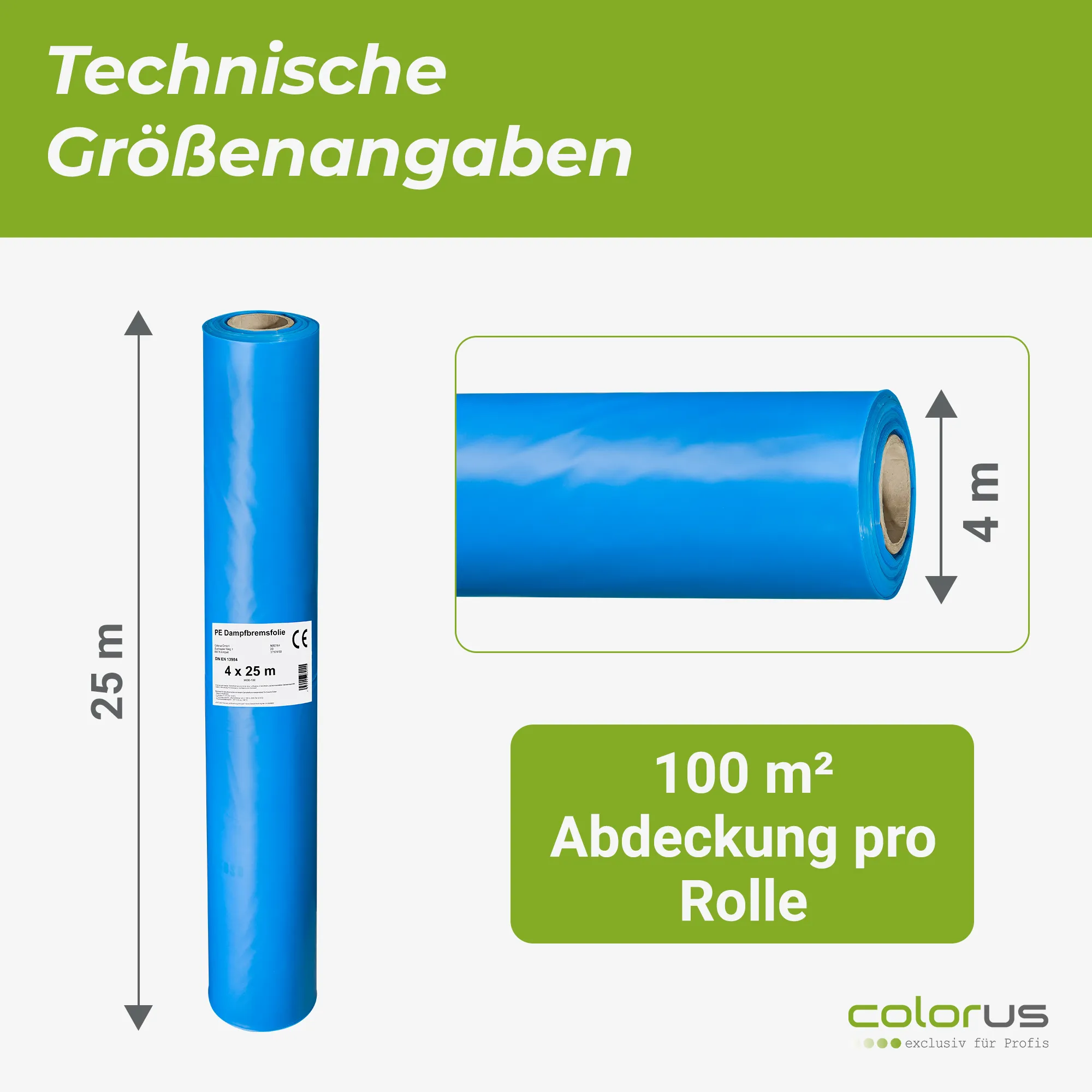 Colorus Premium Dampfbremsfolie 125µ Dachfolie 4 x 25m Brandklasse E