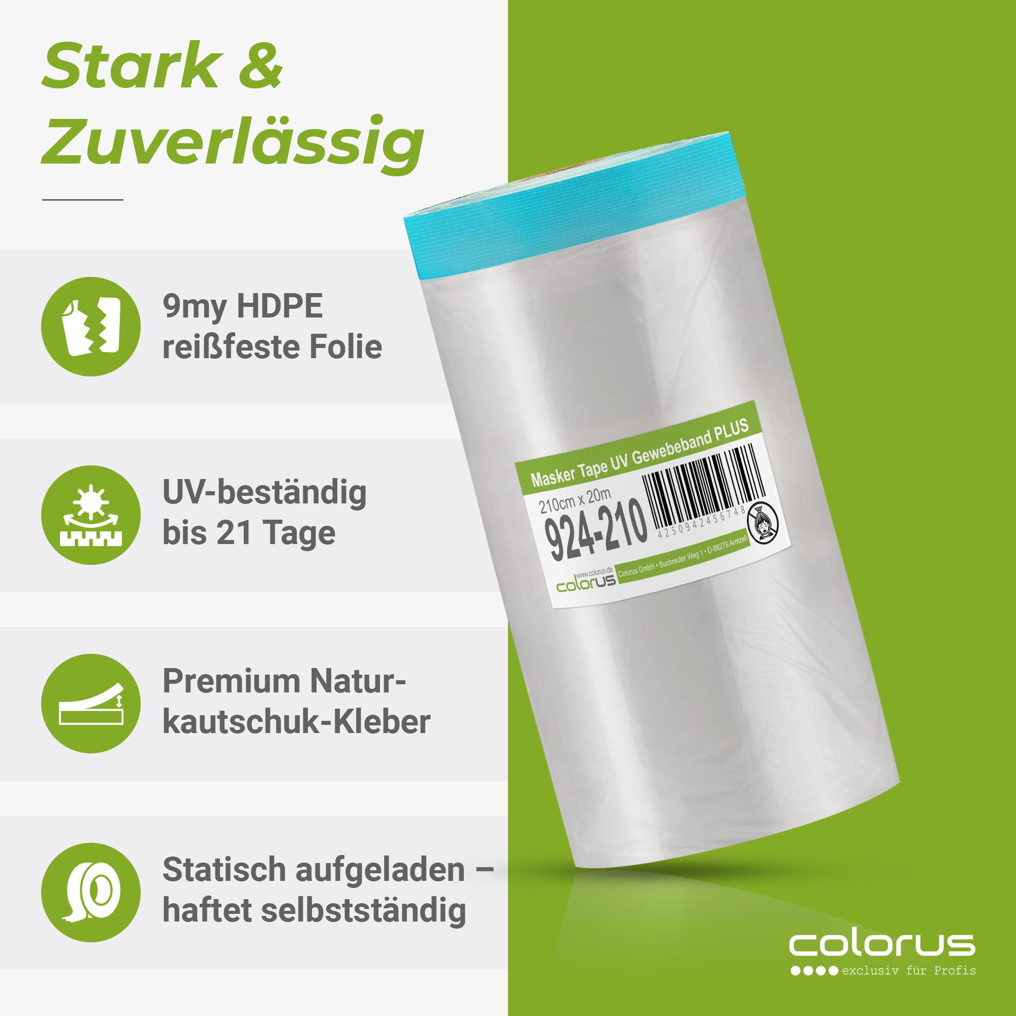 Colorus Premium Folien Masker Tape Gewebe UV 21 210cm x 20m