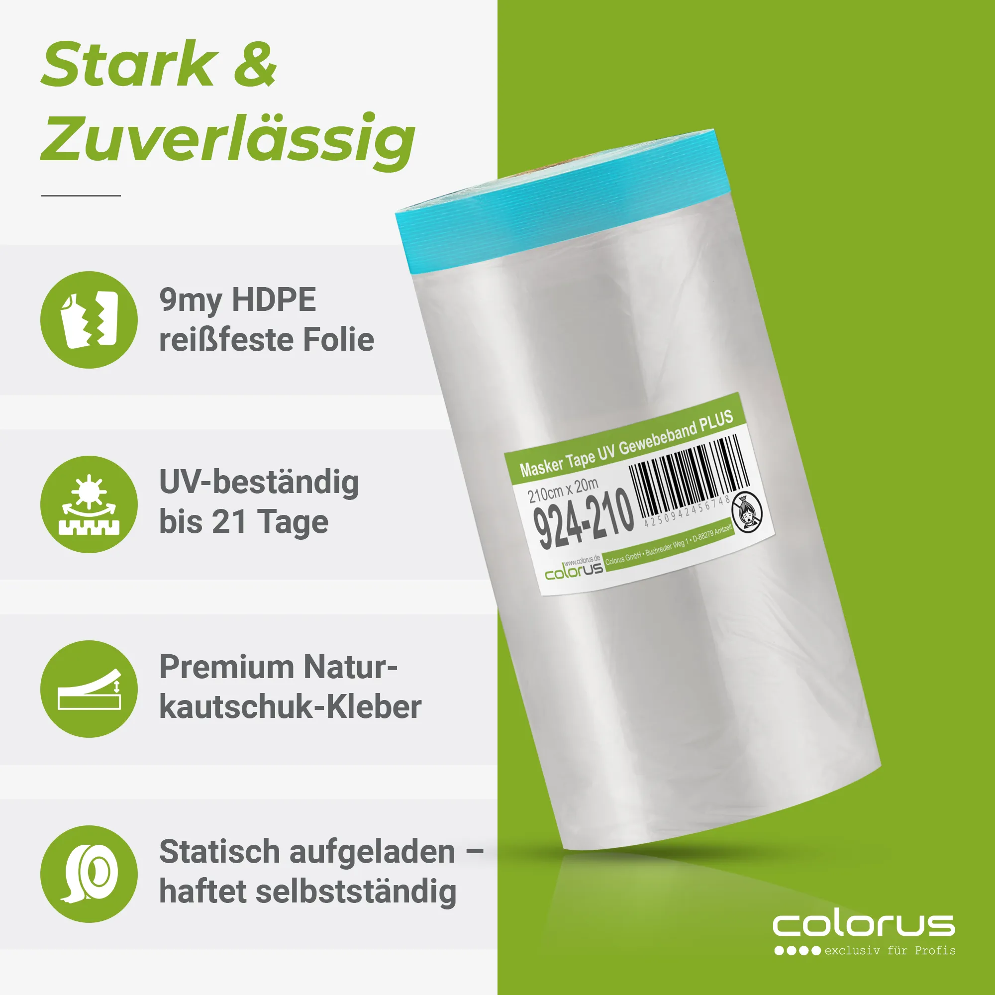 Colorus Premium Folien Masker Tape Gewebe UV 21 210cm x 20m