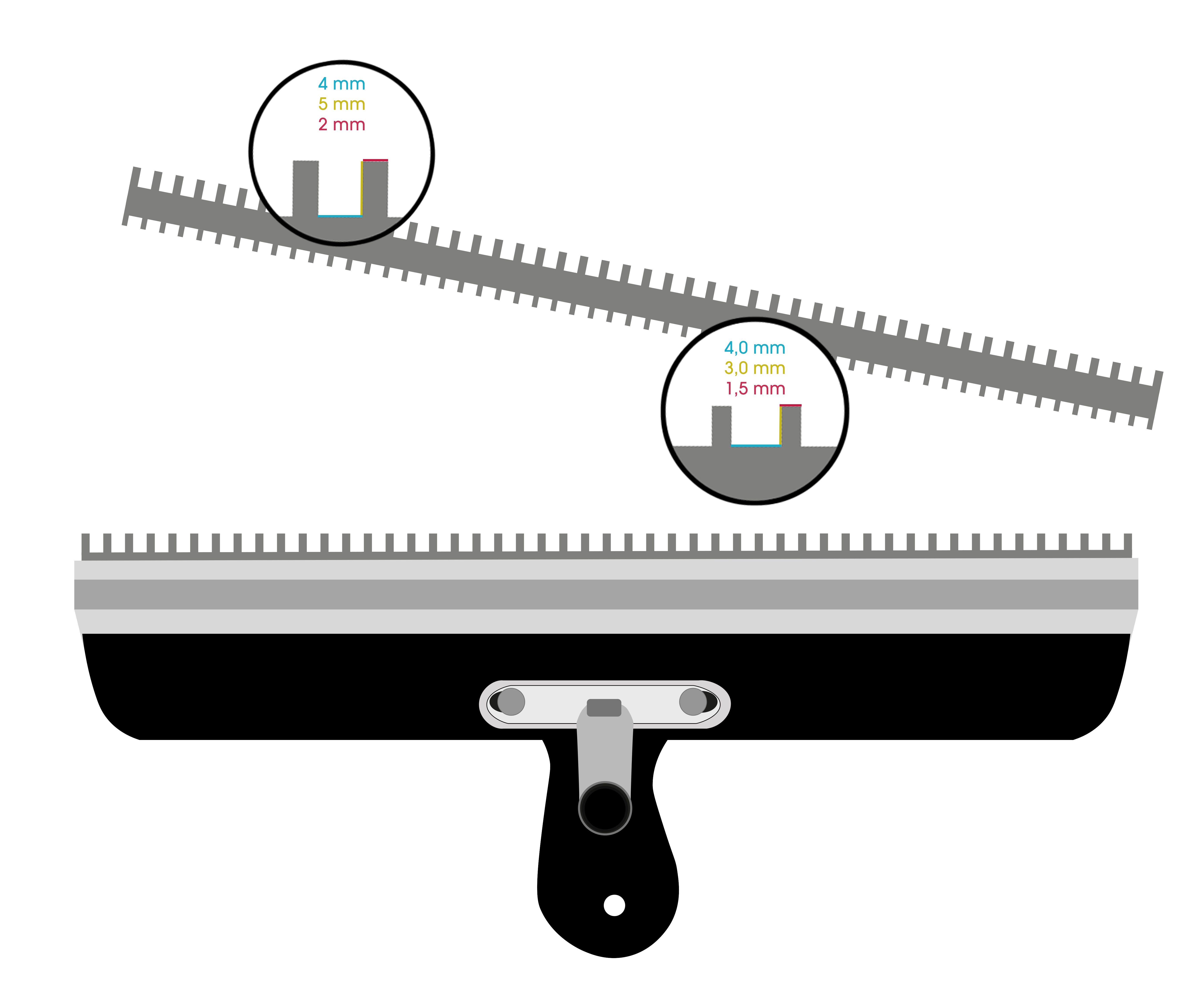 Großflächenrakel CLASSIC 560mm gezahnt mit Aluminium Stielhalter