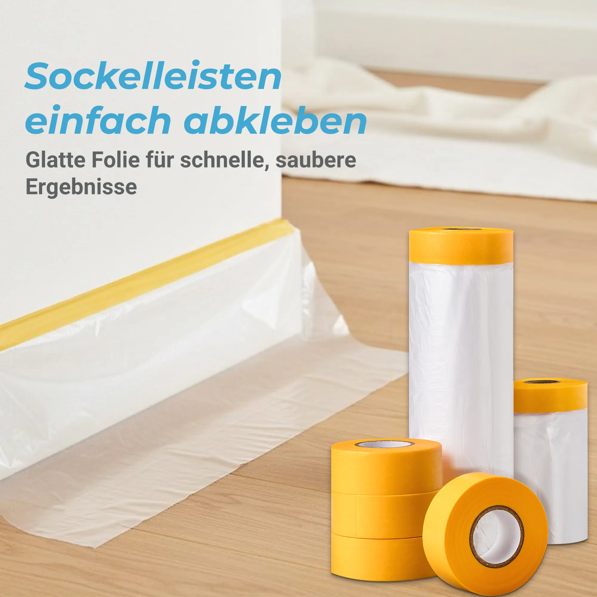 Mamba Abklebeband-Set 6-teilig | 2x Abdeckfolie (270 cm × 16 m & 55 cm × 25 m) | 4x Goldband 25 mm × 25 m