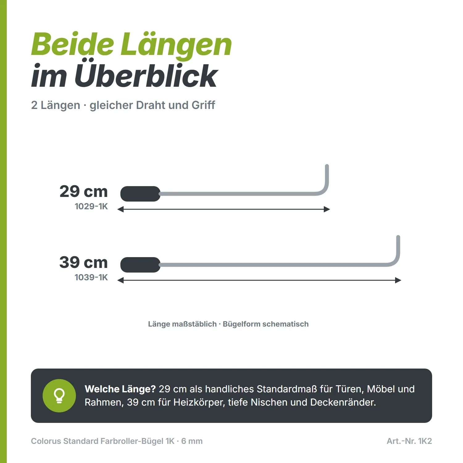 Colorus Standard Farbroller-Bügel Lang (39 cm) – 6 mm Draht & 1K-Griff