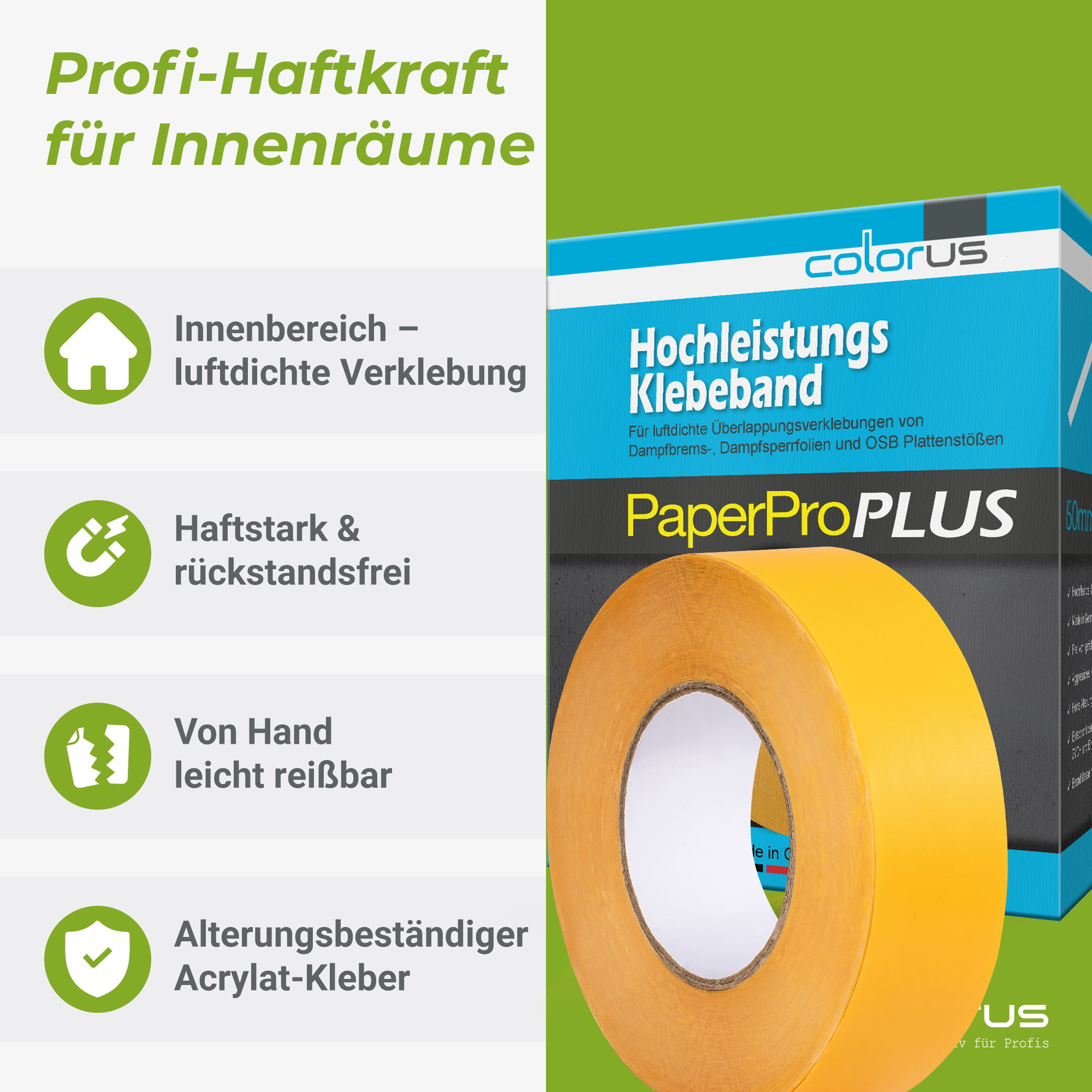 Colorus PaperPro PLUS ruban adhésif pare-vapeur jaune 40m x 50mm