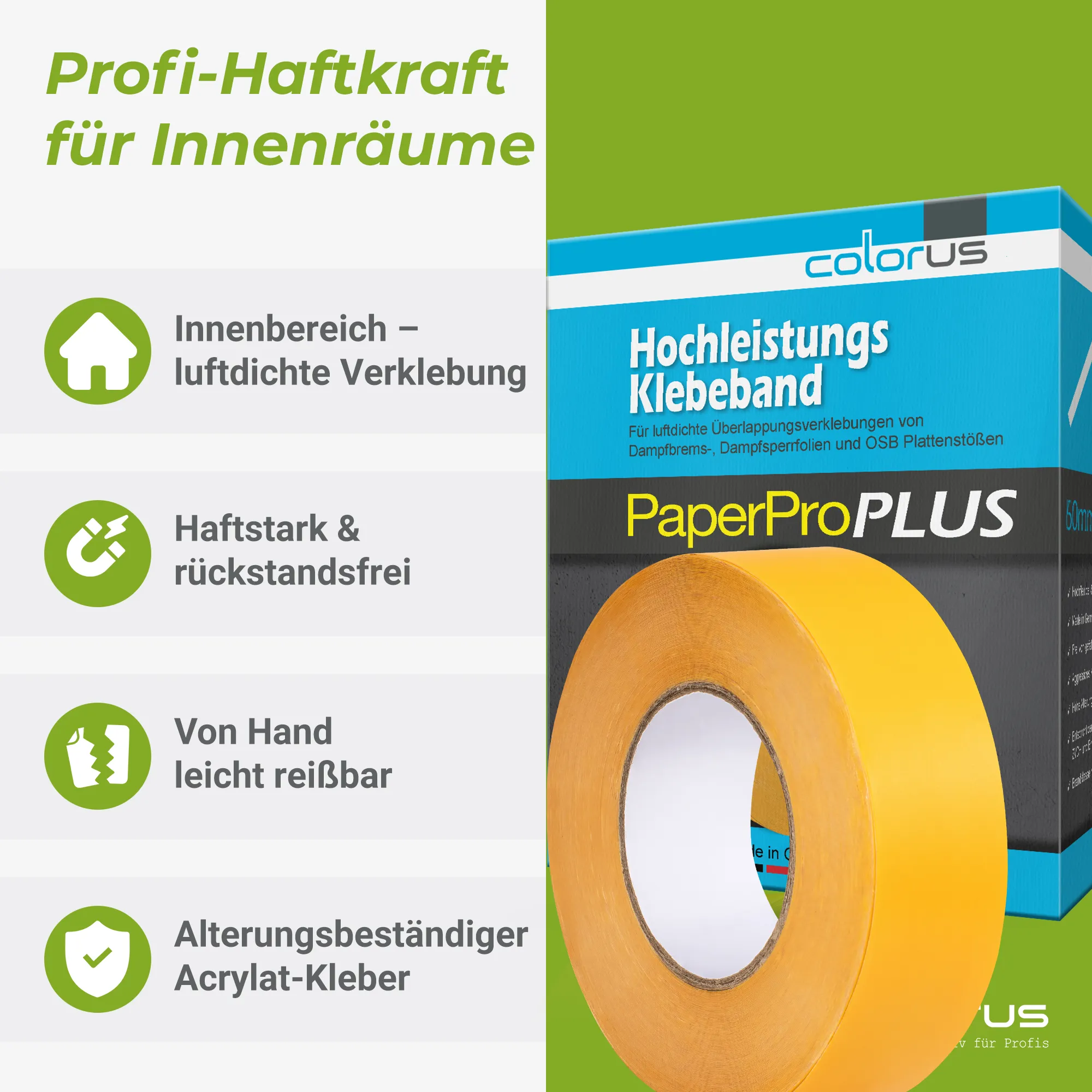 Colorus PaperPro PLUS ruban adhésif pare-vapeur jaune 40m x 50mm