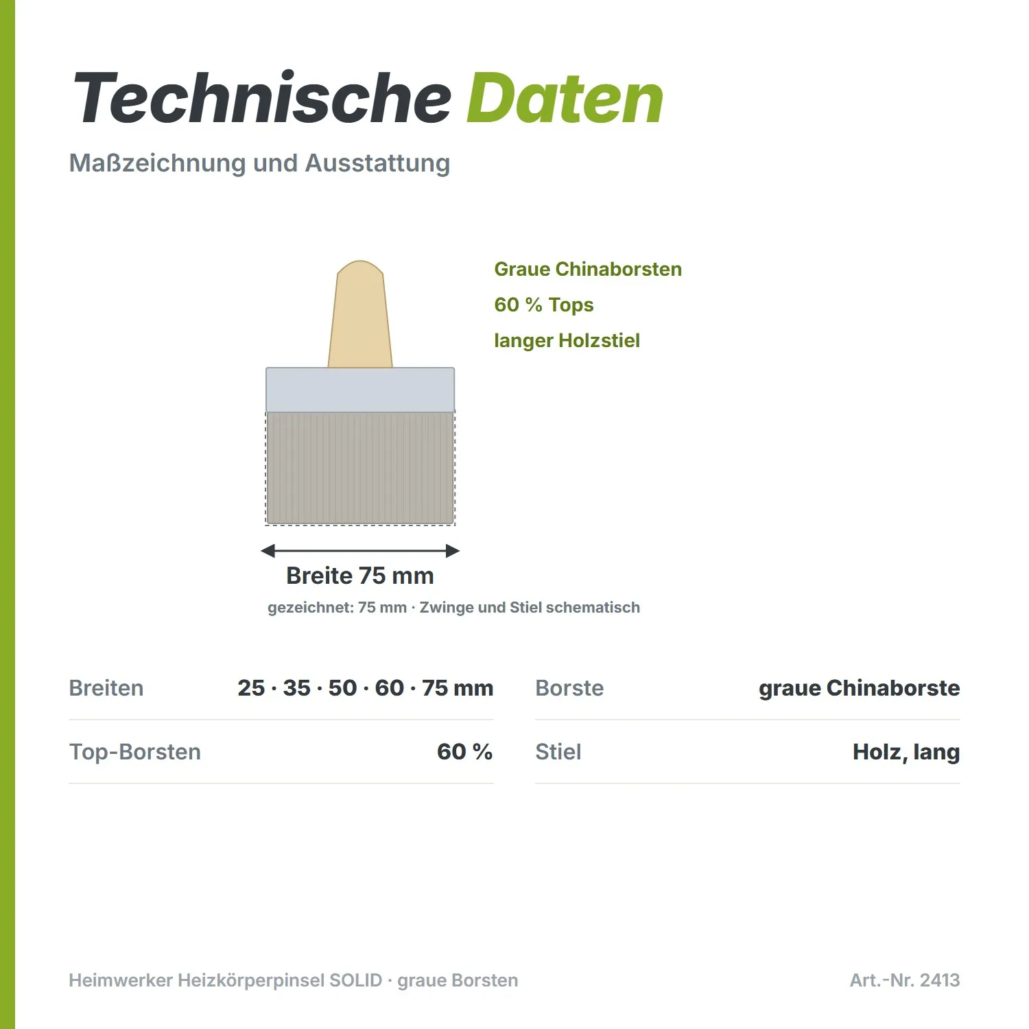 Heimwerker Heizkörperpinsel SOLID Malerpinsel 60% graue Top Borsten 75mm