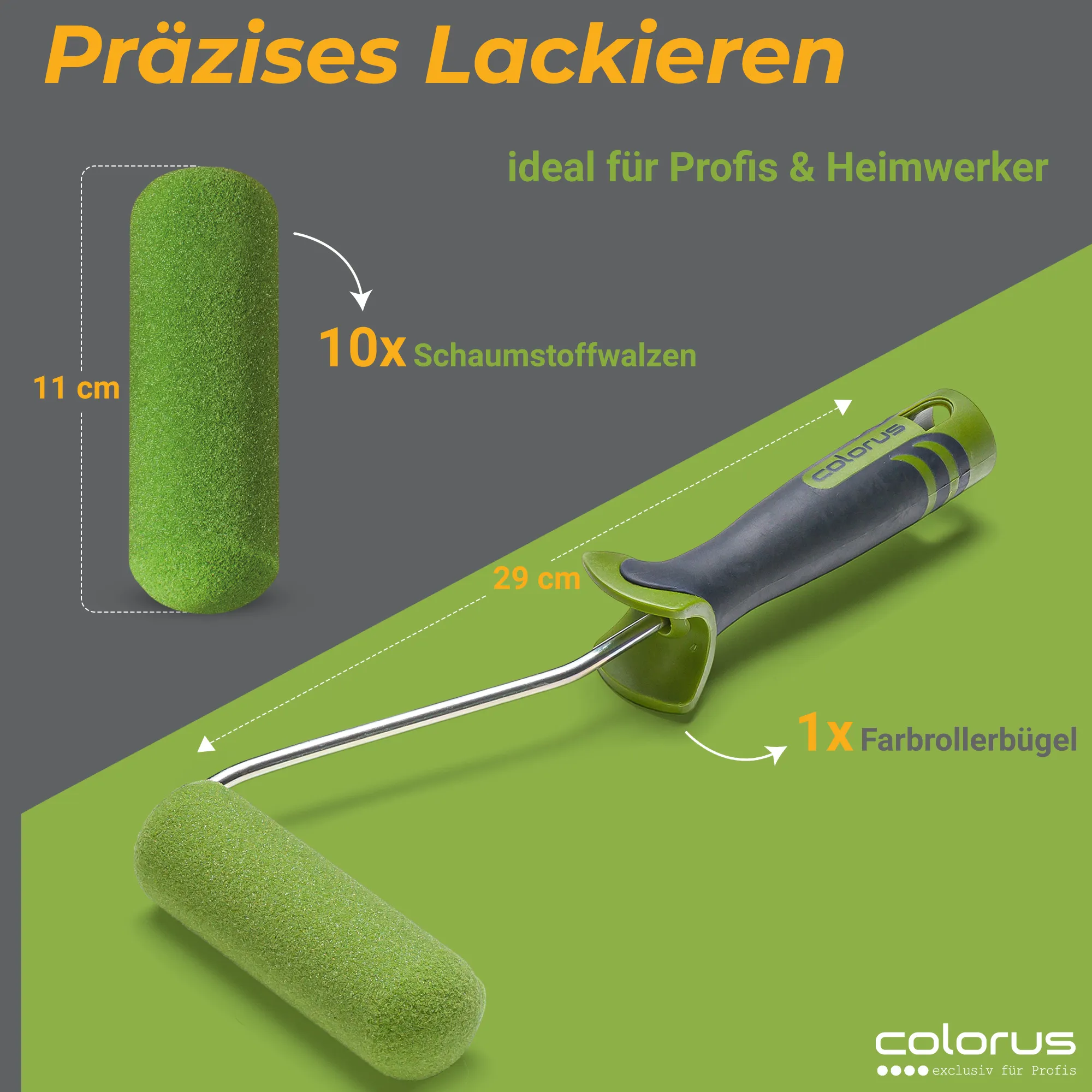 10 x Premium Lackierwalzen 11m superfein beidseitig rund, 2K Bügel