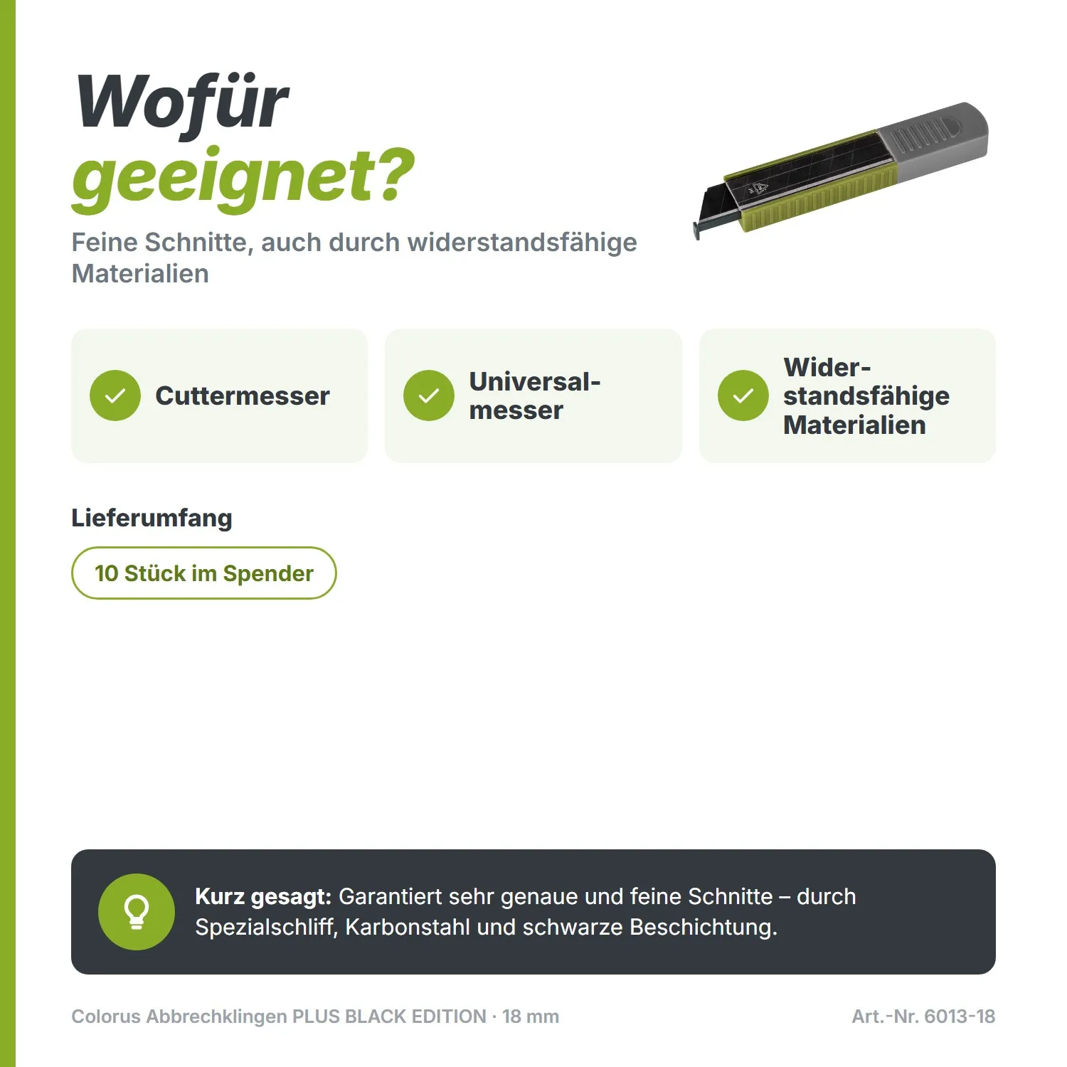 Colorus Abbrechklingen PLUS 10 x 18mm BLACK EDITION