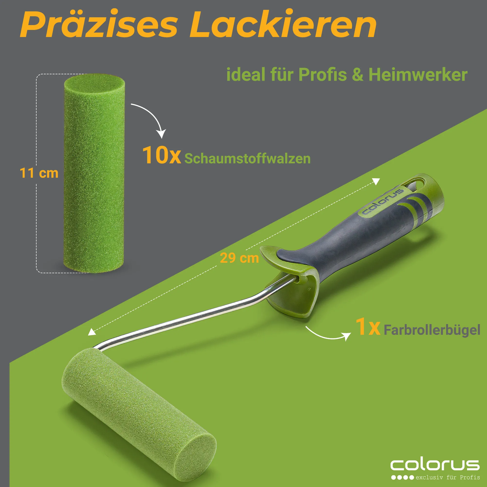10 x Premium Lackierwalzen superfein 11cm gerade mit Bügel