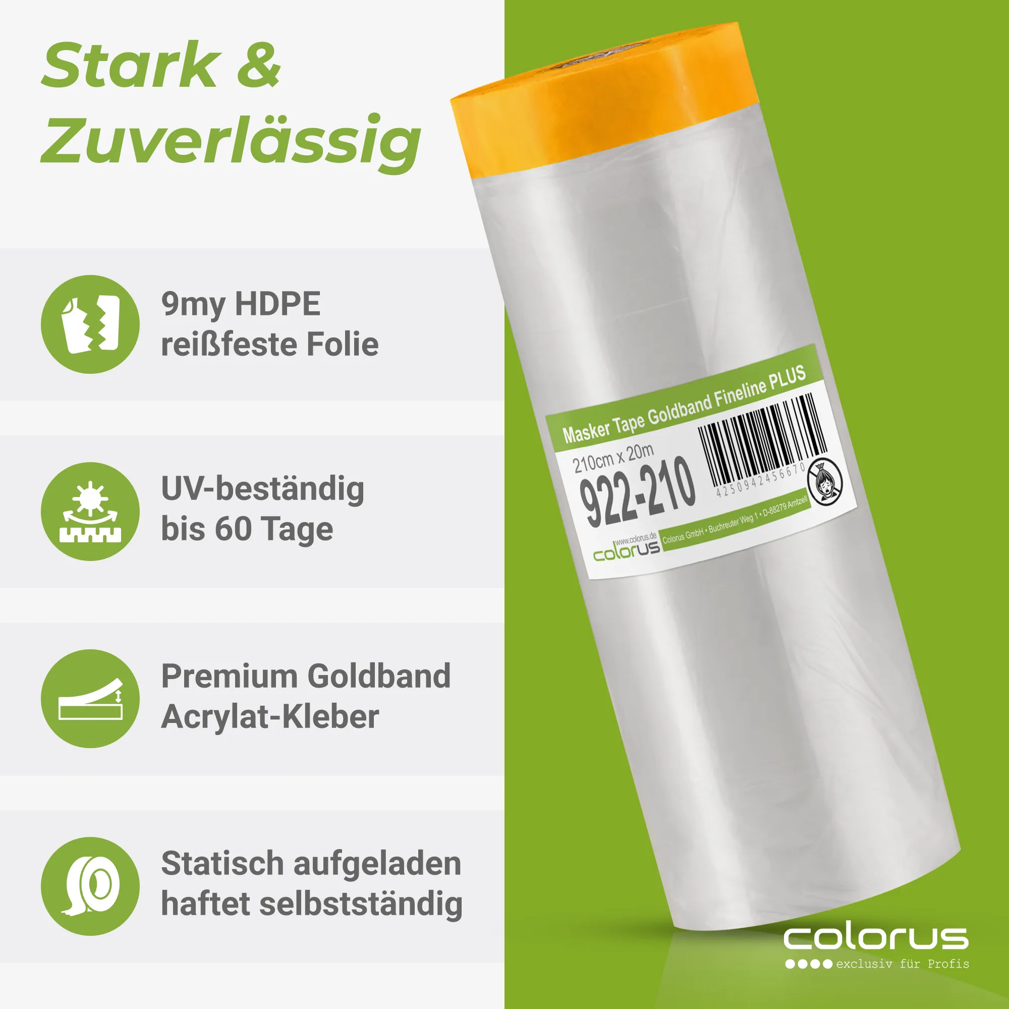 Colorus Premium Folien Masker Tape Goldband UV 60 210cm x 20m