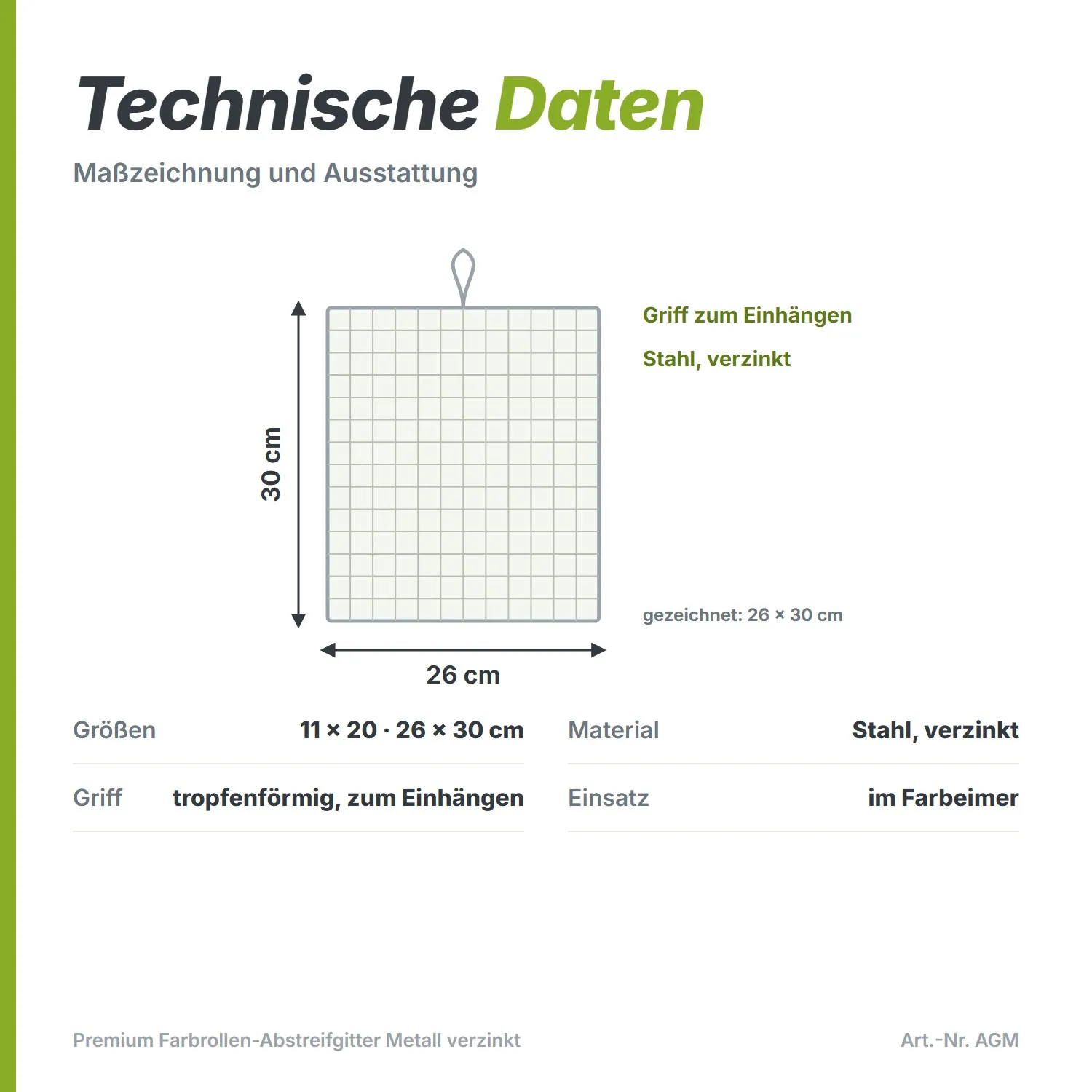 Premium Farbrollen Abstreifgitter Metall verzinkt 26 x 30cm