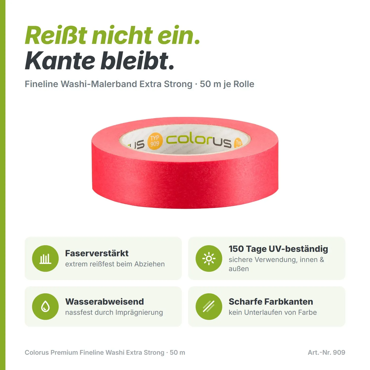Colorus Premium Fineline Washi-Malerband Extra Strong 50 m x 50 mm – faserverstärkt