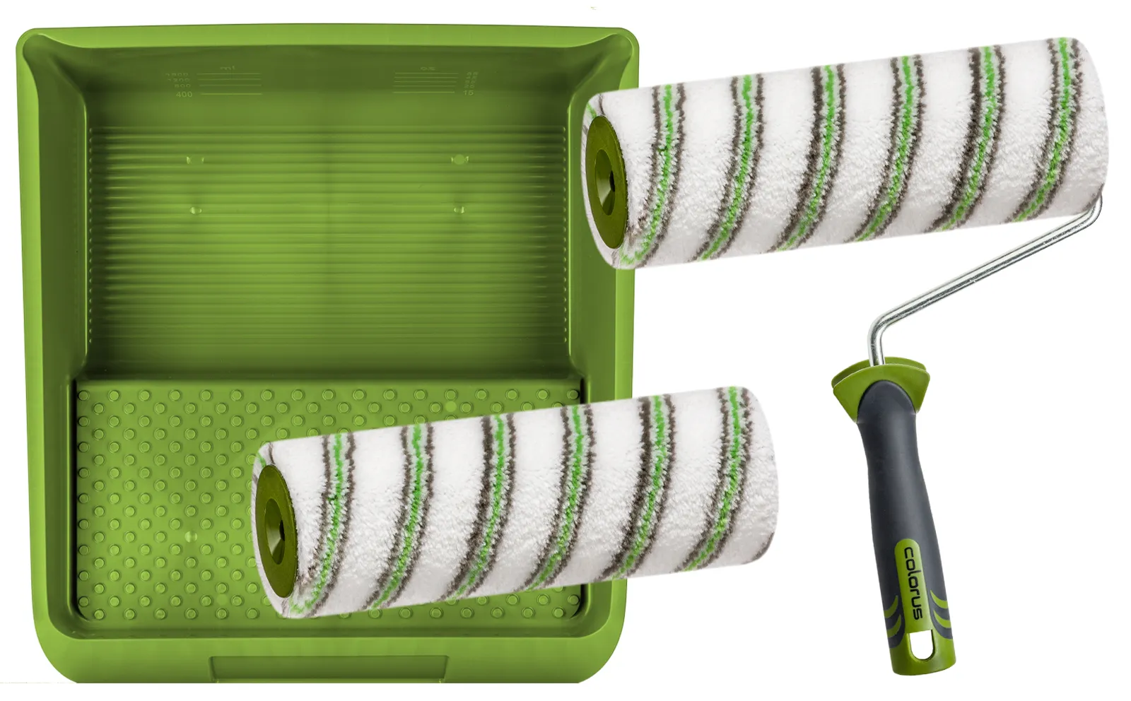 4-teiliges Premium Maler-Set für glatte Wände (XXL-Walzen, Bügel & Farbwanne)