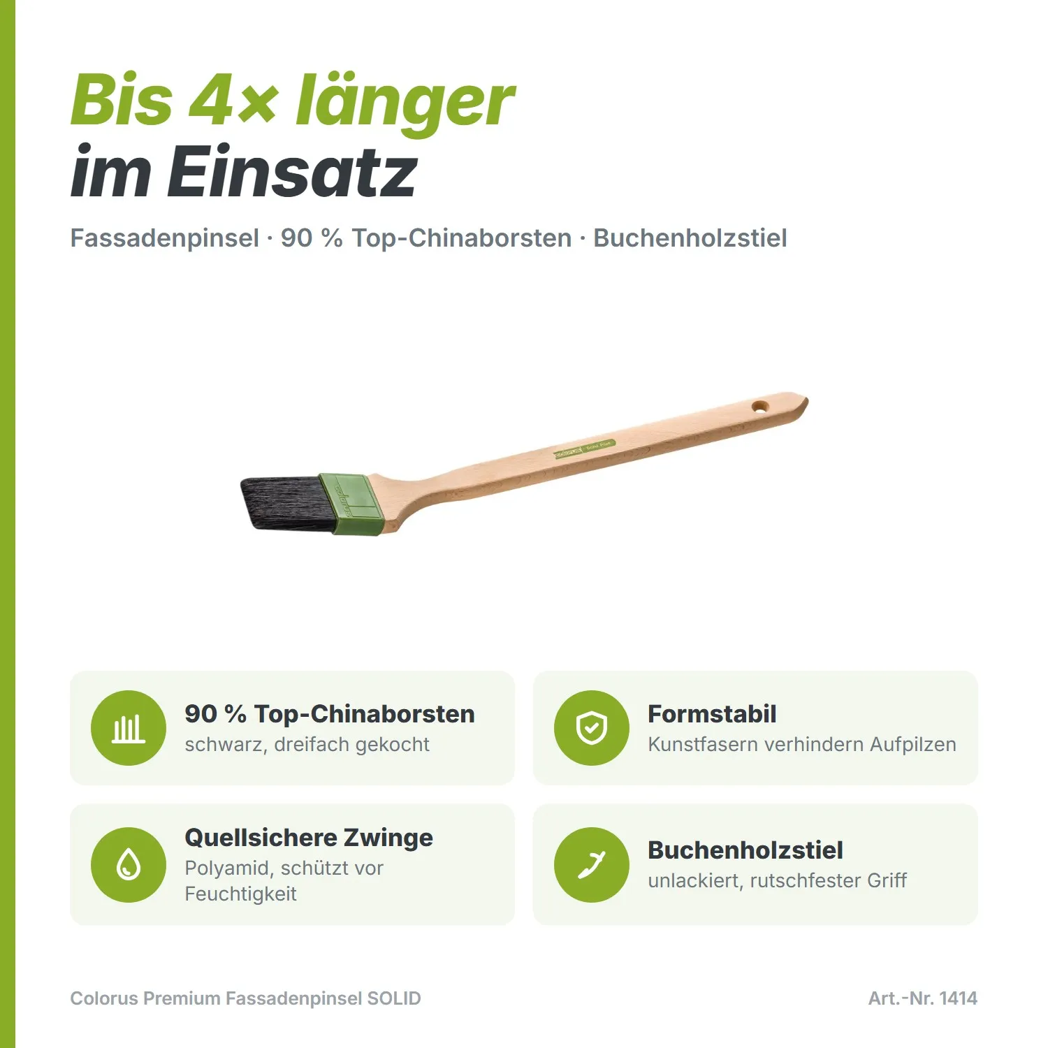 Colorus Premium Fassadenpinsel SOLID – 90% Top Chinaborsten & Buchenholzstiel