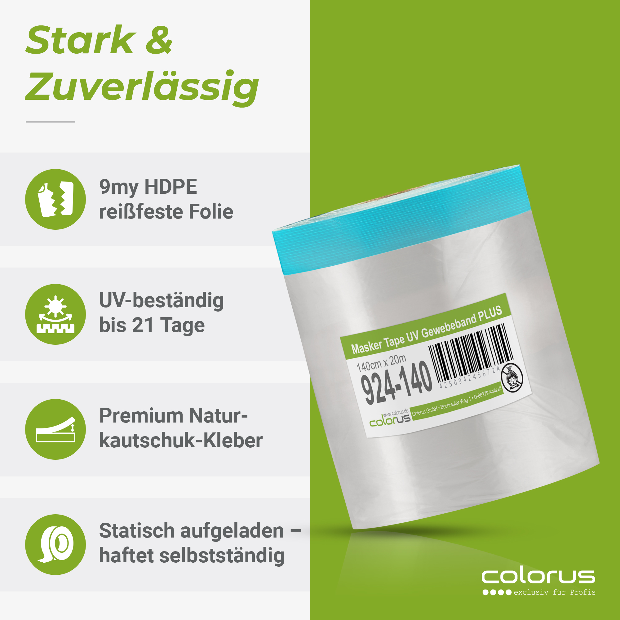 Colorus Premium Folien Masker Tape Gewebe UV 21 140cm x 20m