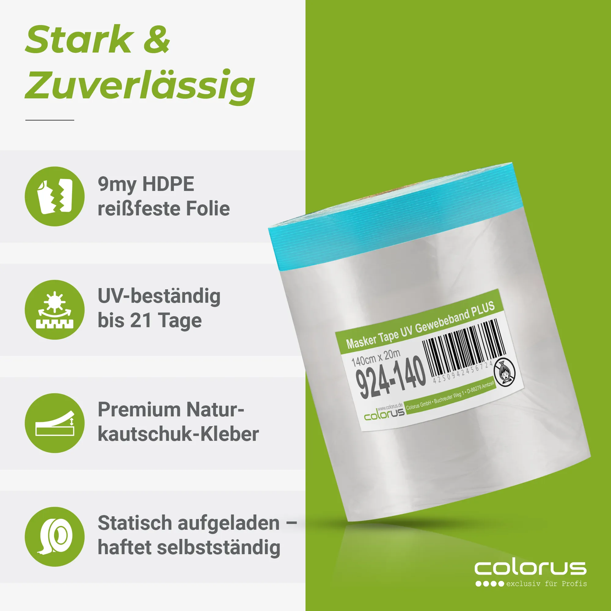 Colorus Premium Folien Masker Tape Gewebe UV 21 140cm x 20m