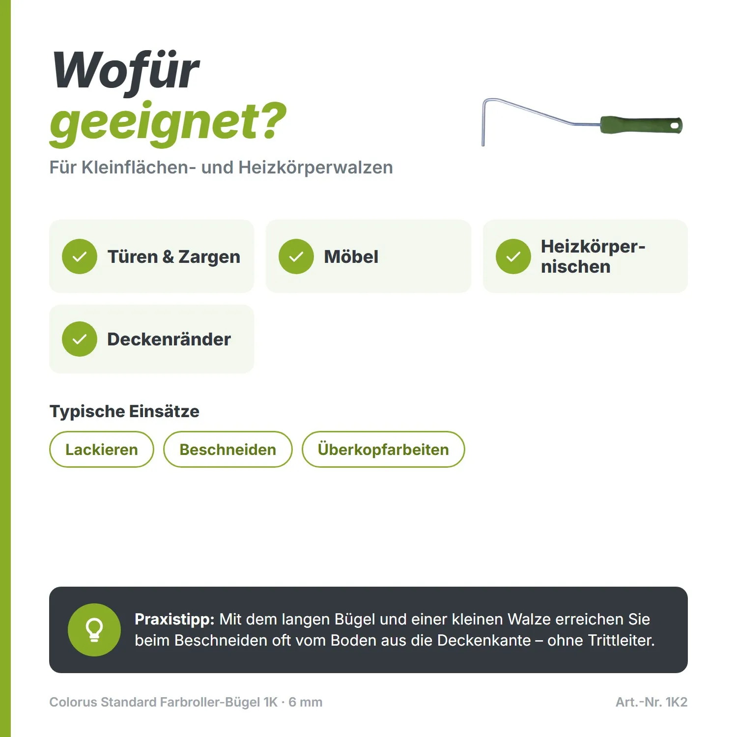 Colorus Standard Farbroller-Bügel Lang (39 cm) – 6 mm Draht & 1K-Griff