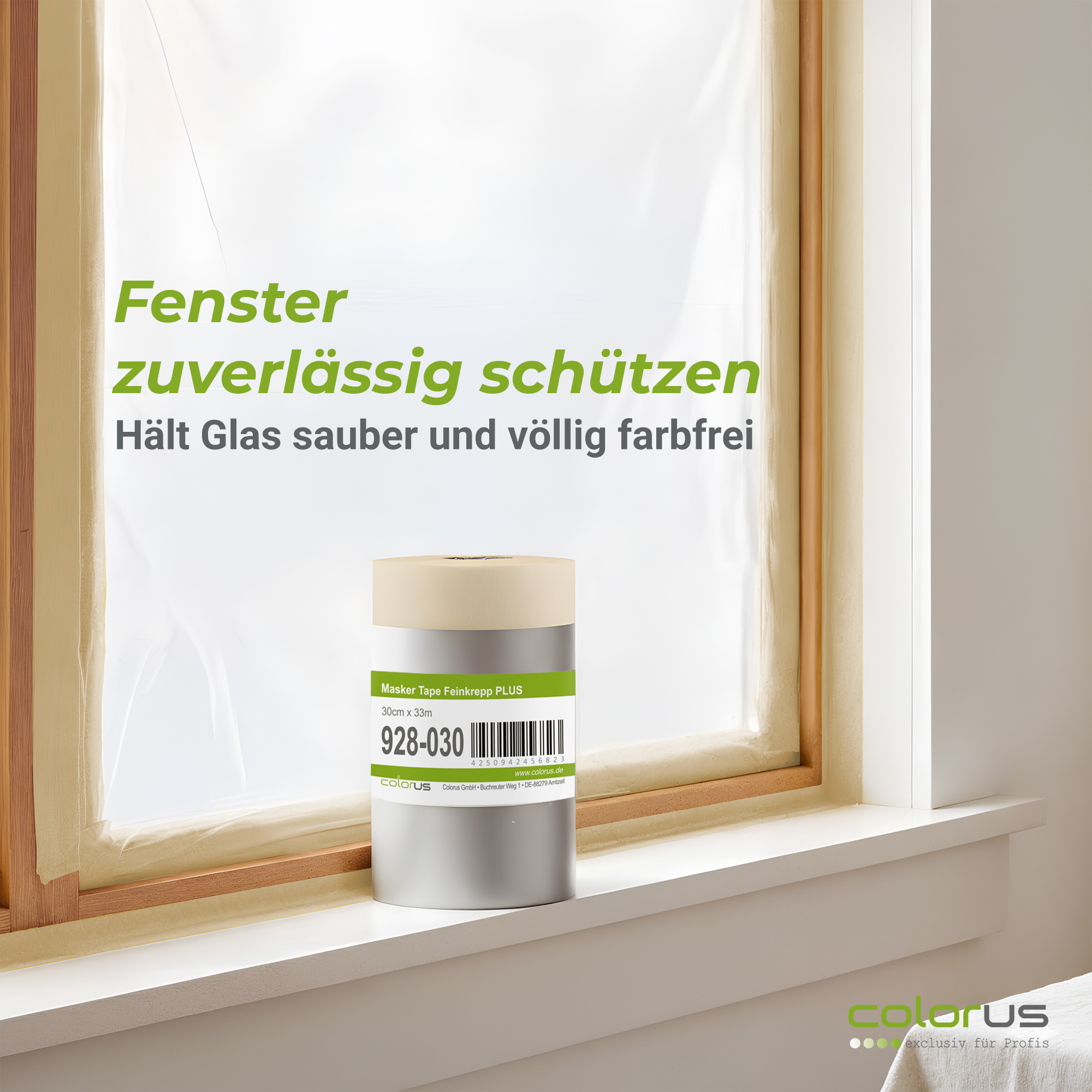 Colorus Premium Folien Masker Tape Kreppband mit Abdeckfolie 30cm x 33m