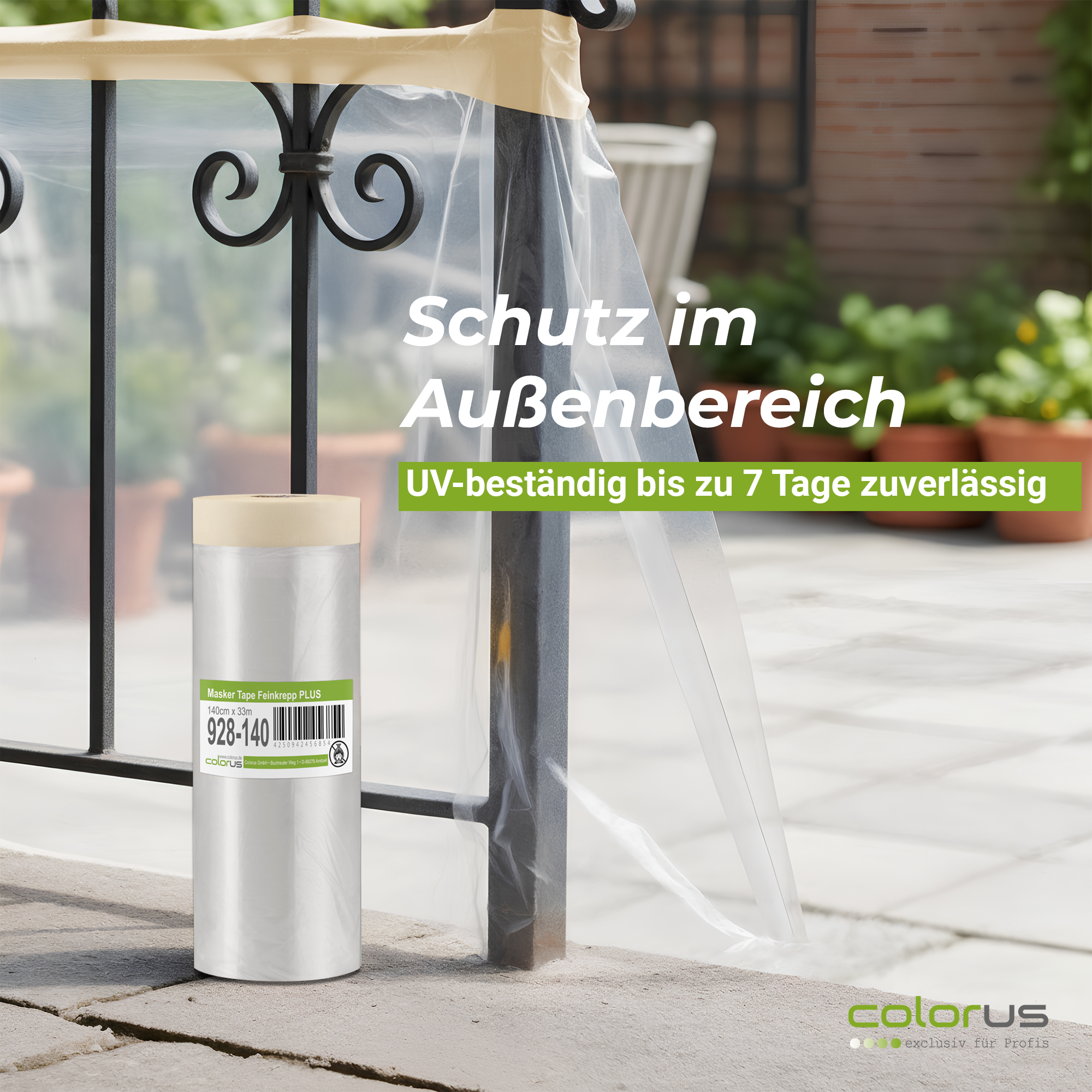 Colorus Premium Folien Masker Tape Kreppband mit Abdeckfolie 140cm x 33m