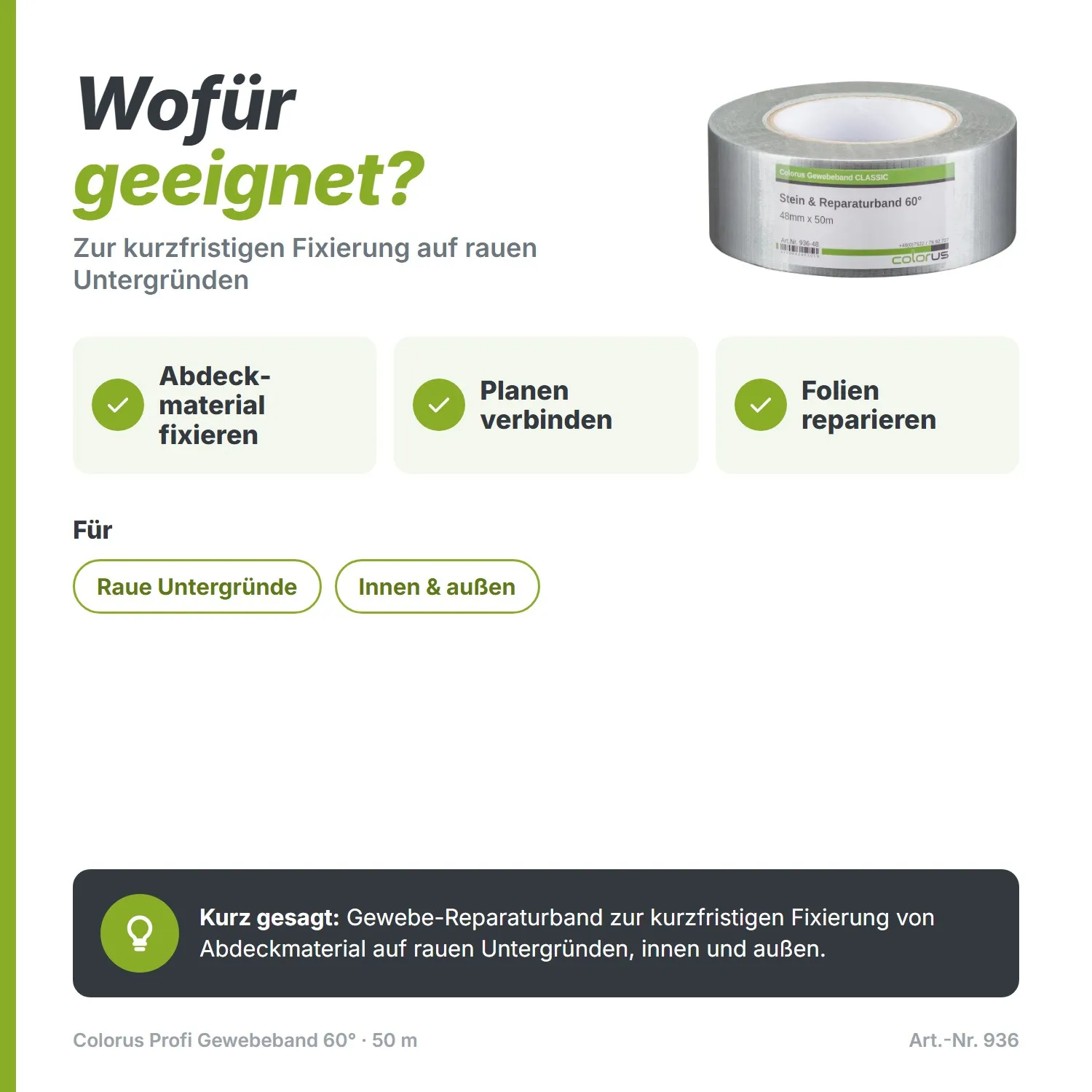 Colorus Profi Gewebeband 60° Reparaturband silber 50m x 48mm