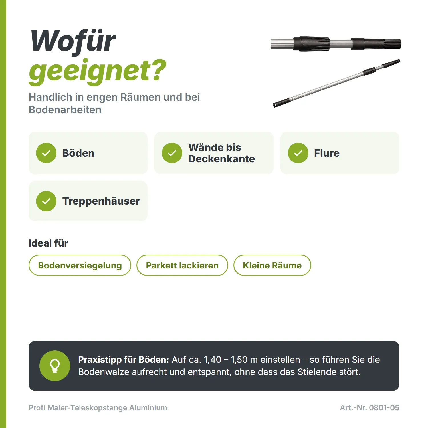 Profi Maler-Teleskopstange Aluminium (0,90 – 1,50 m) – Leicht & Kompakt