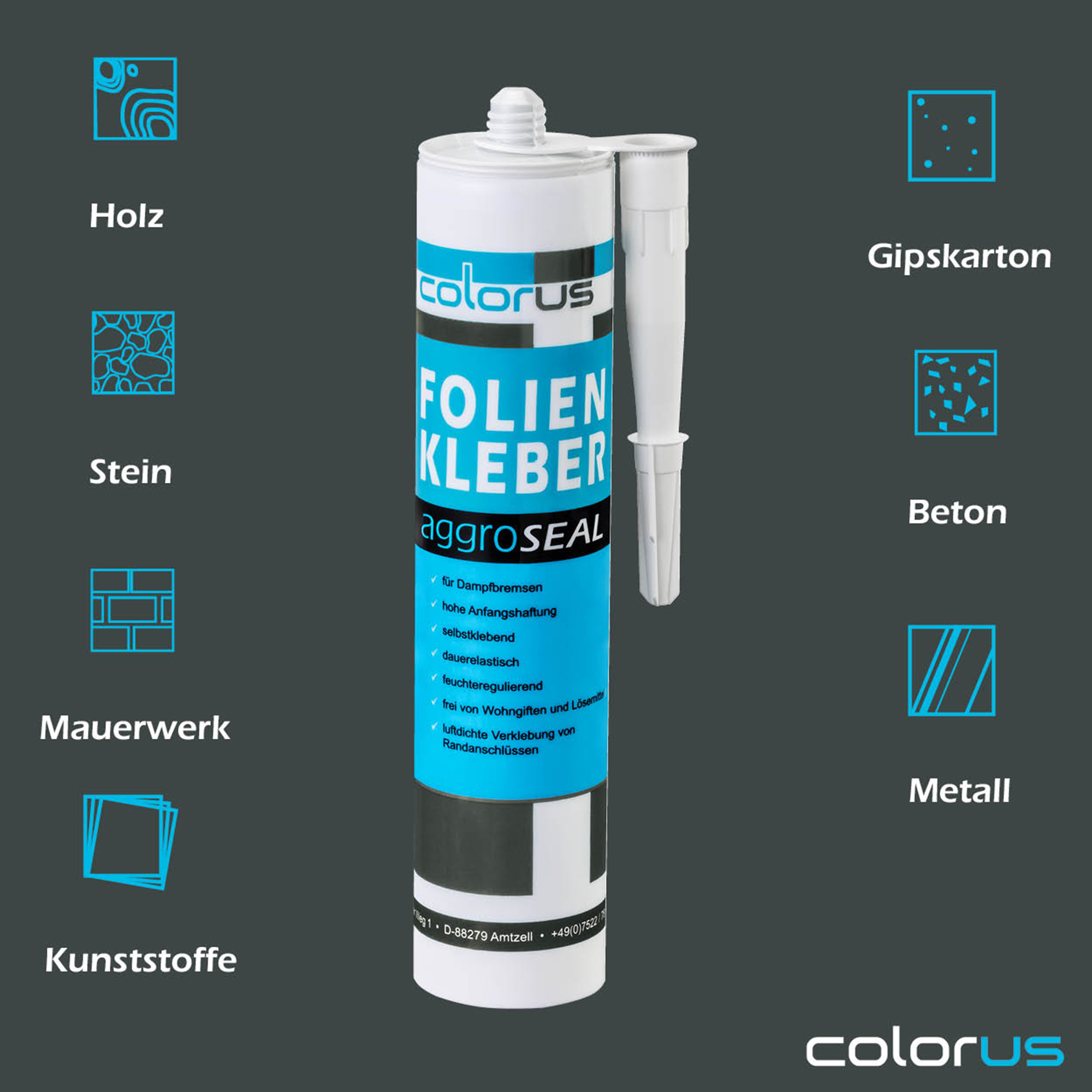 10 x Colorus Profi Folienkleber 310 ml | AggroSeal Dichtkleber Dichtmasse bauelastisch für Dampfbremsfolie Dampfsperrfolie Dampfsperre Dampfbremse | Folien-Anschlusskleber mit extrem hoher Haftung