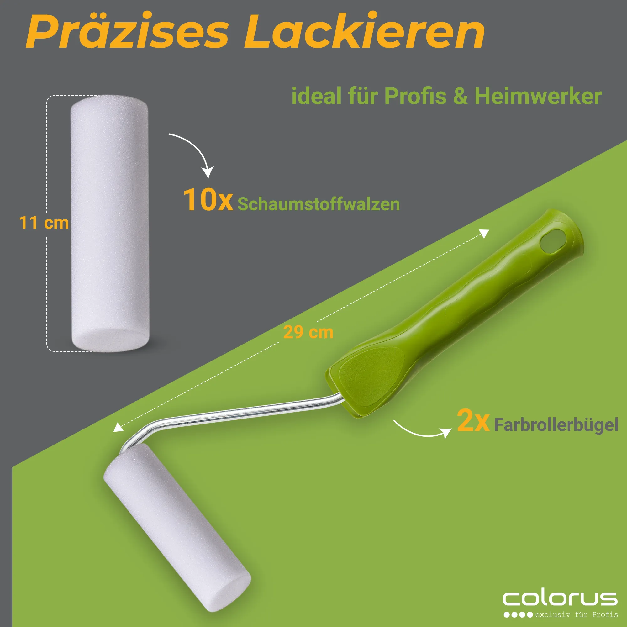 Profi Lackier Set 14 tlg Schaumwalzen 11 cm für wasserbasierte Lacke