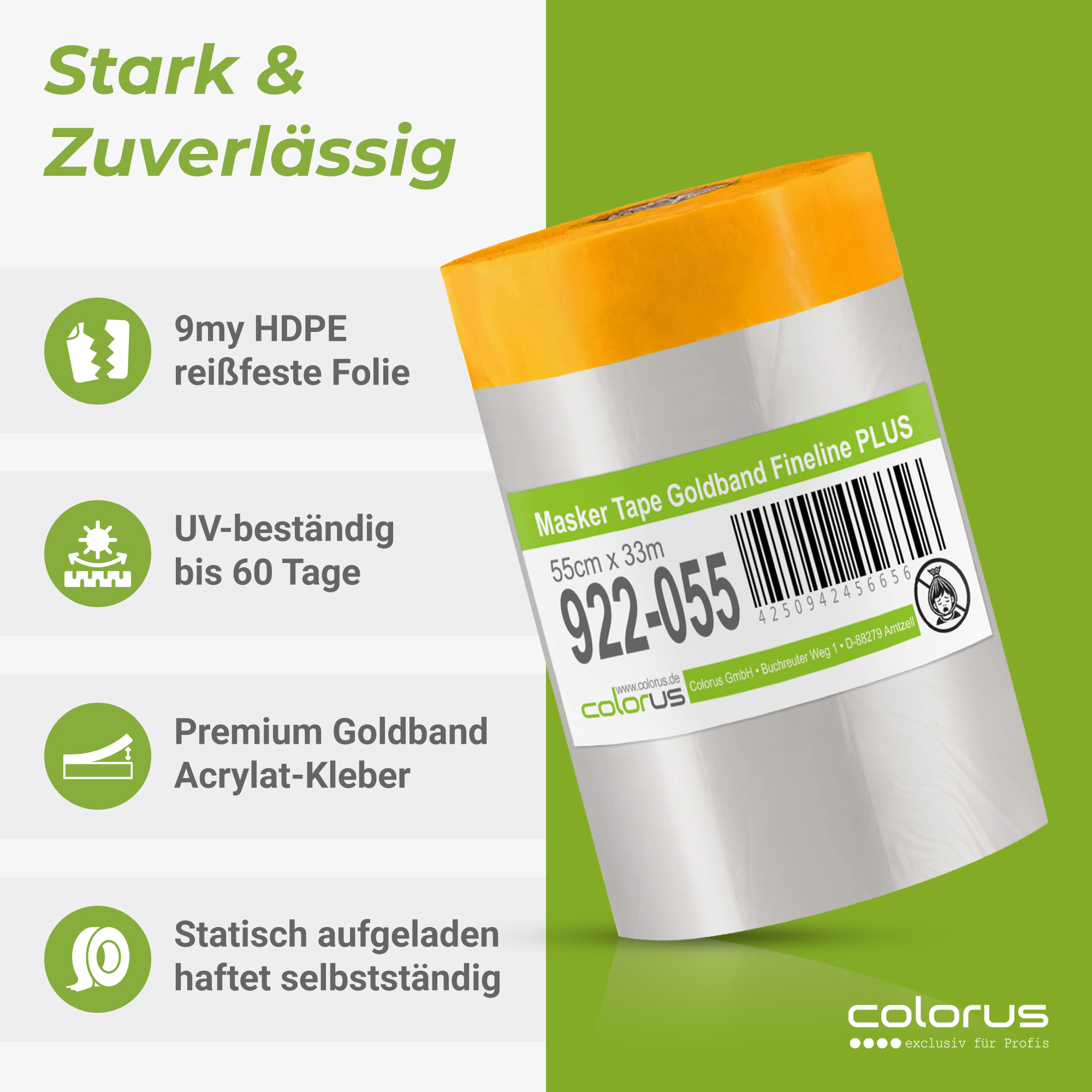 Colorus Premium Folien Masker Tape Goldband UV 60 55cm x 33m Colorus Premium Folien Masker Tape Goldband UV 60 55cm x 33m