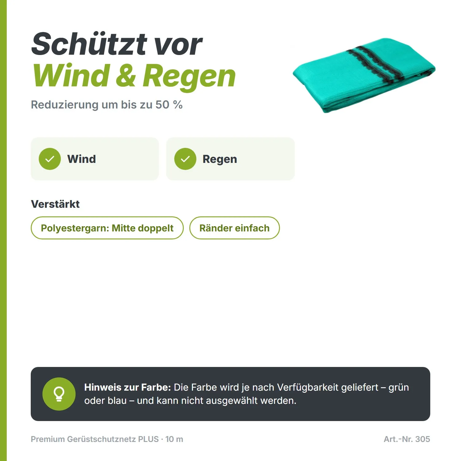 Premium Gerüstschutznetz PLUS grün 3,07 x 10m