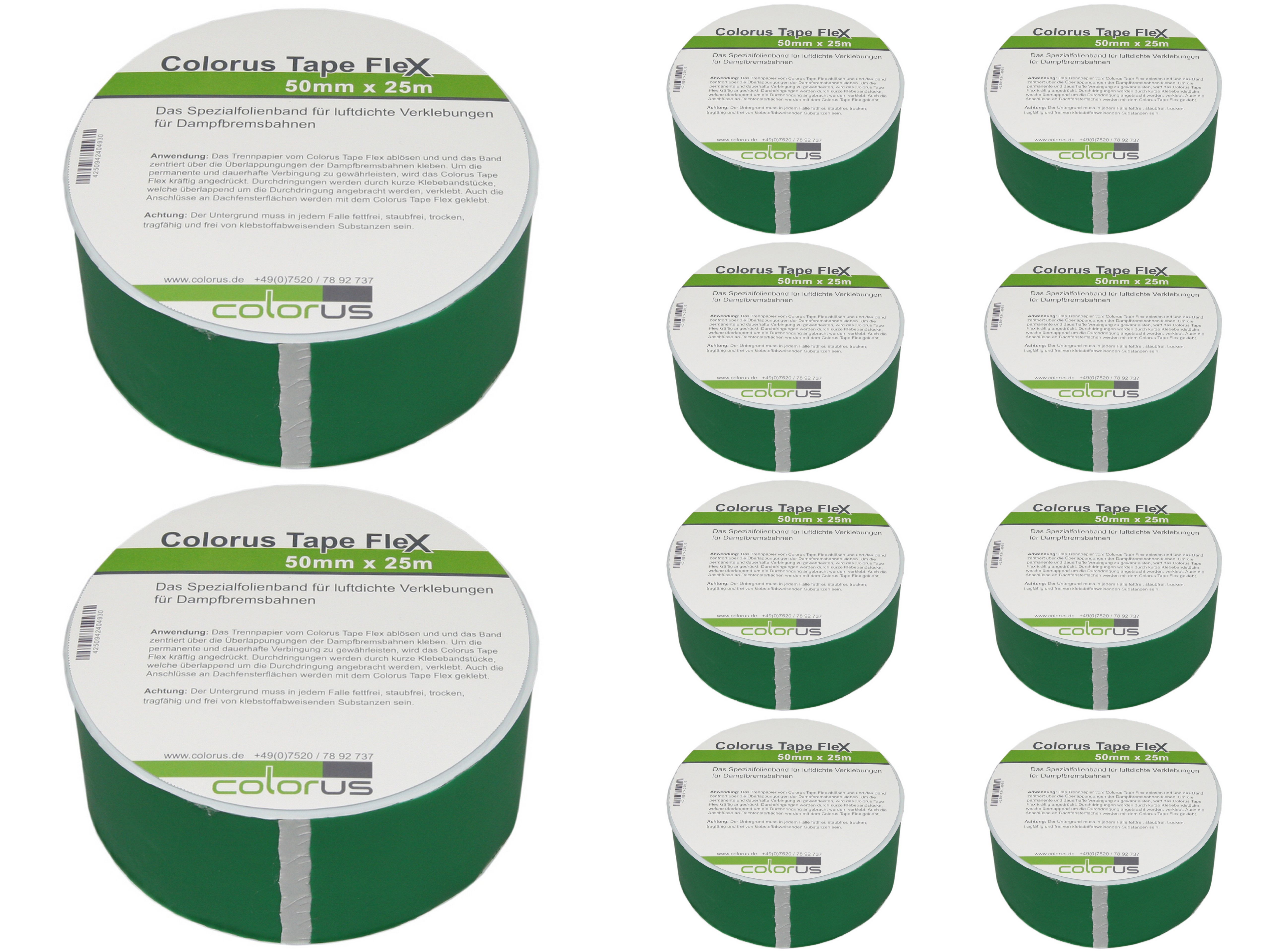 Colorus Aggroflex Dampf­sperrfolien-Klebeband 50 mm x 25 m – 10er Set Profi-Folieband für Dampfsperren & Dampfbremsen, extra stark & luftdicht