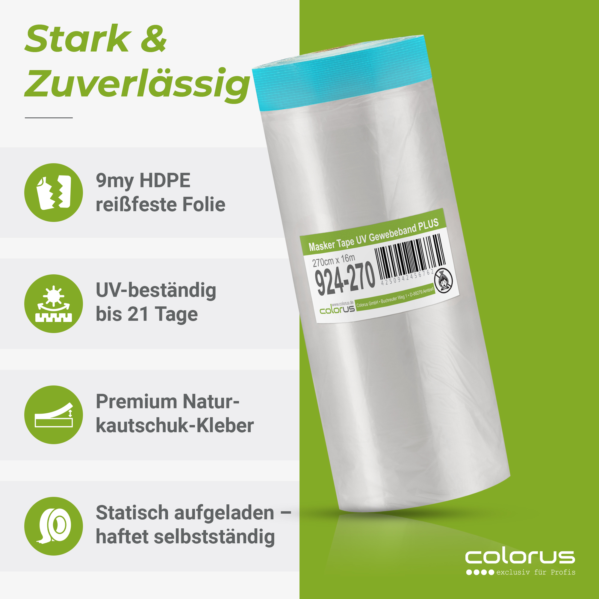 Colorus Premium Folien Masker Tape Gewebe UV 21 270cm x 16m