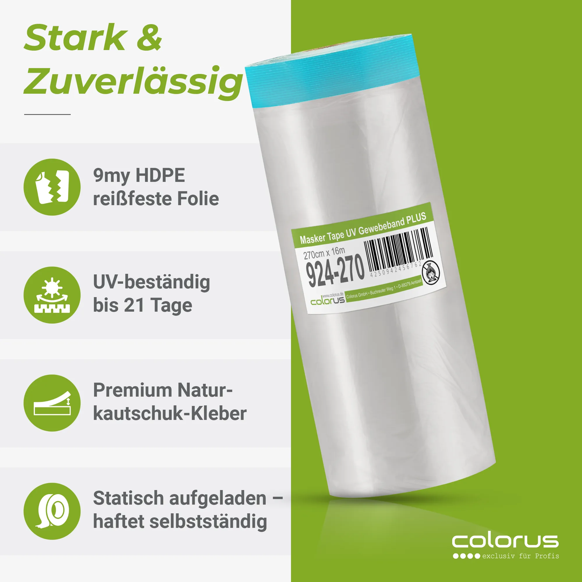 Colorus Premium Folien Masker Tape Gewebe UV 21 270cm x 16m