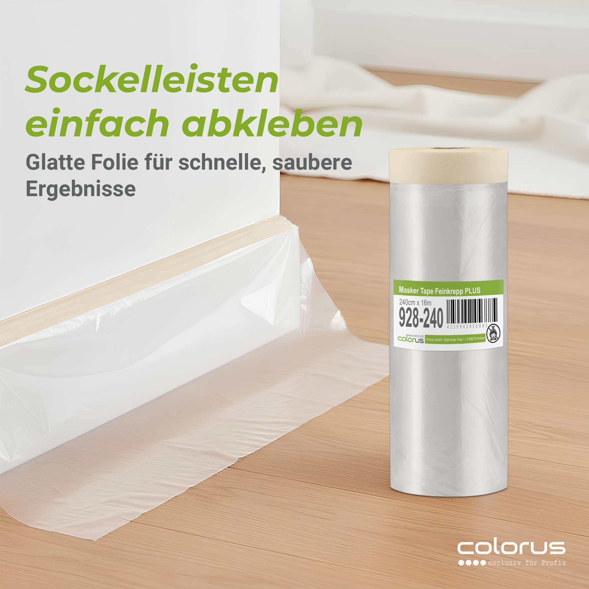 Colorus Premium Folien Masker Tape Kreppband mit Abdeckfolie 240cm x 16m