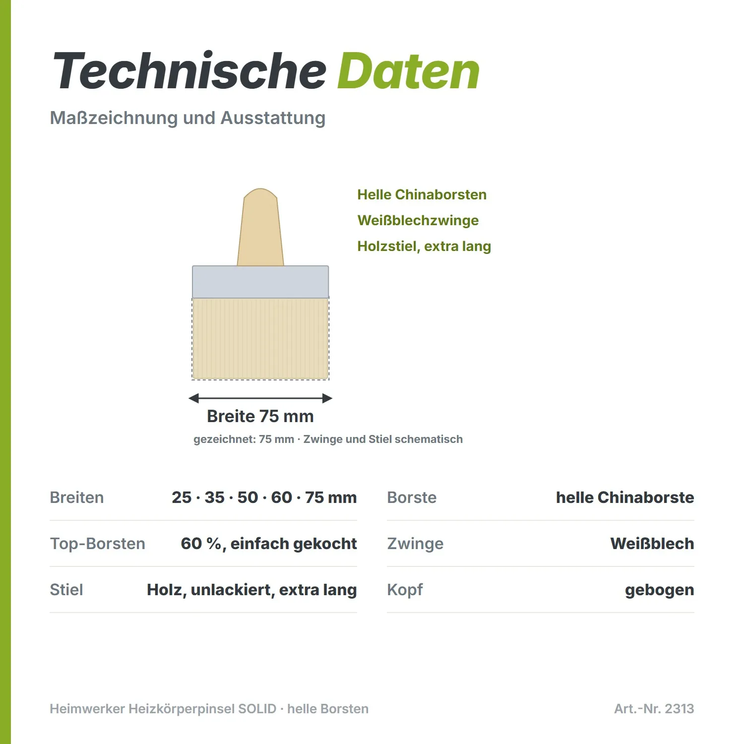 Heimwerker Heizkörperpinsel SOLID Malerpinsel 60% helle Top Borsten 75mm