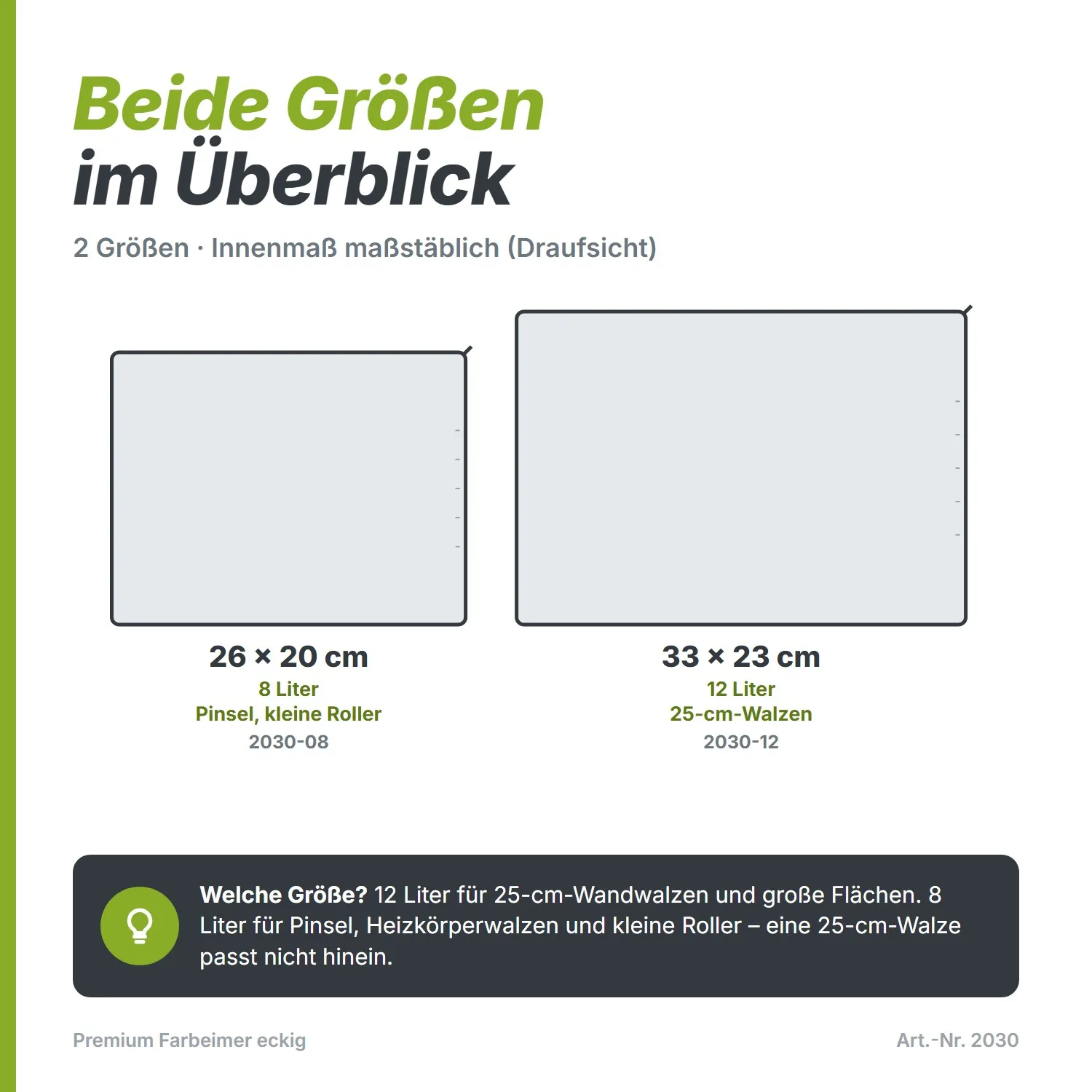 Premium Farbeimer (12 Liter) – Eckig, für 25-cm-Walzen