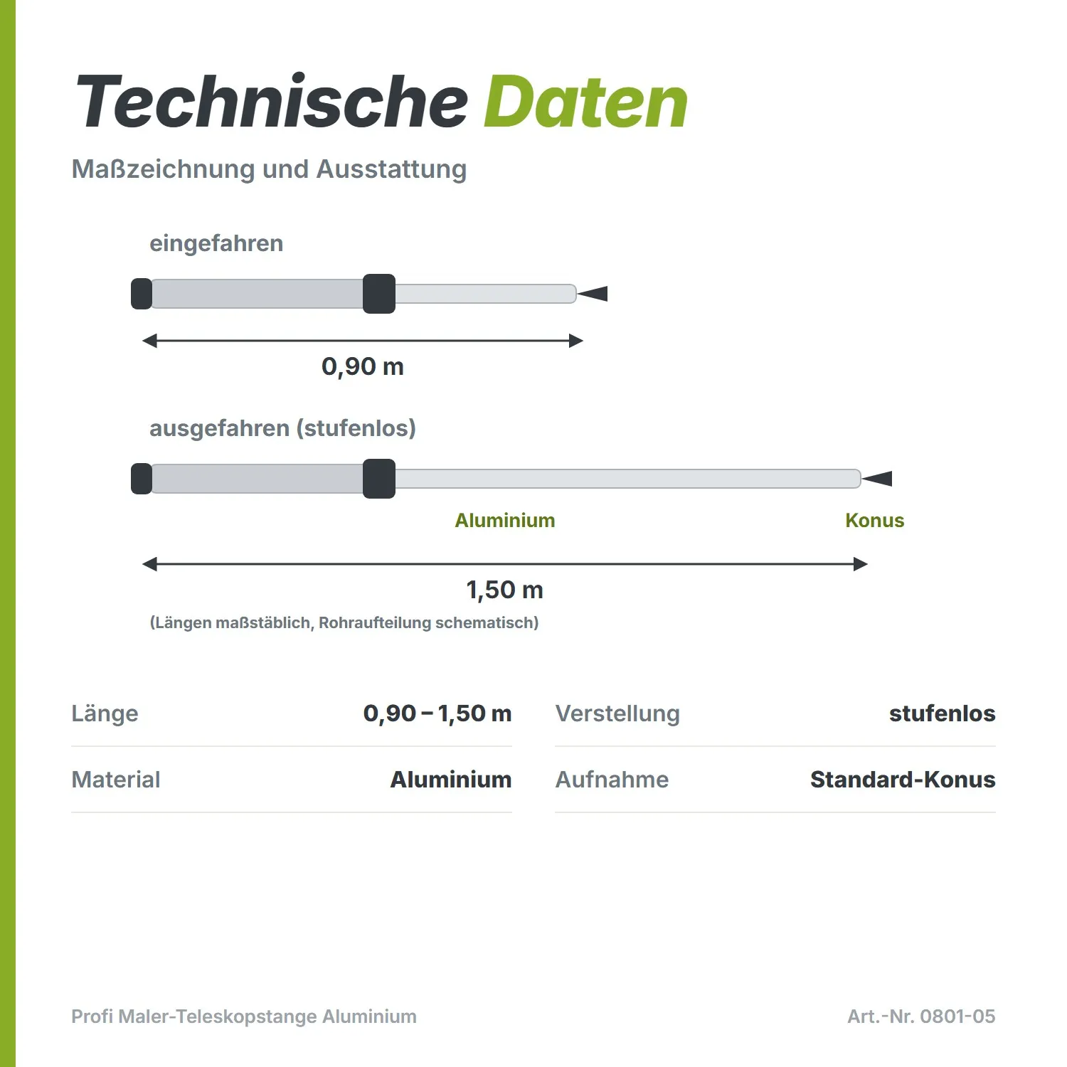Profi Maler-Teleskopstange Aluminium (0,90 – 1,50 m) – Leicht & Kompakt