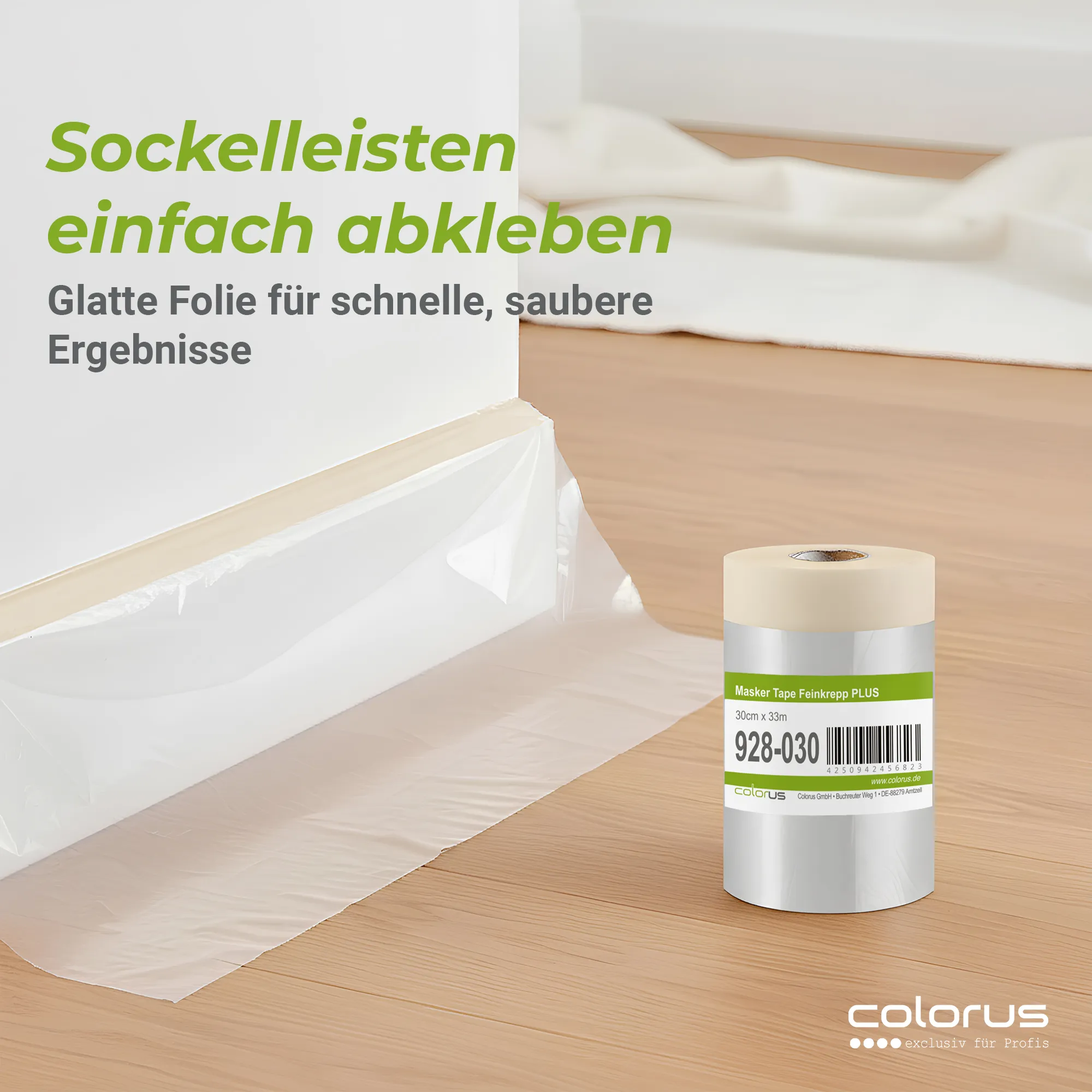 Colorus Premium Folien Masker Tape Kreppband mit Abdeckfolie 30cm x 33m