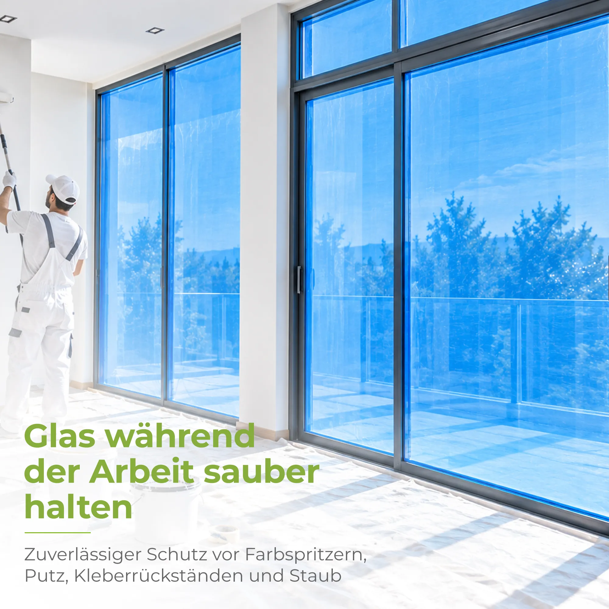 Premium Glasschutzfolie blau Fensterschutzfolie 1 x 100m