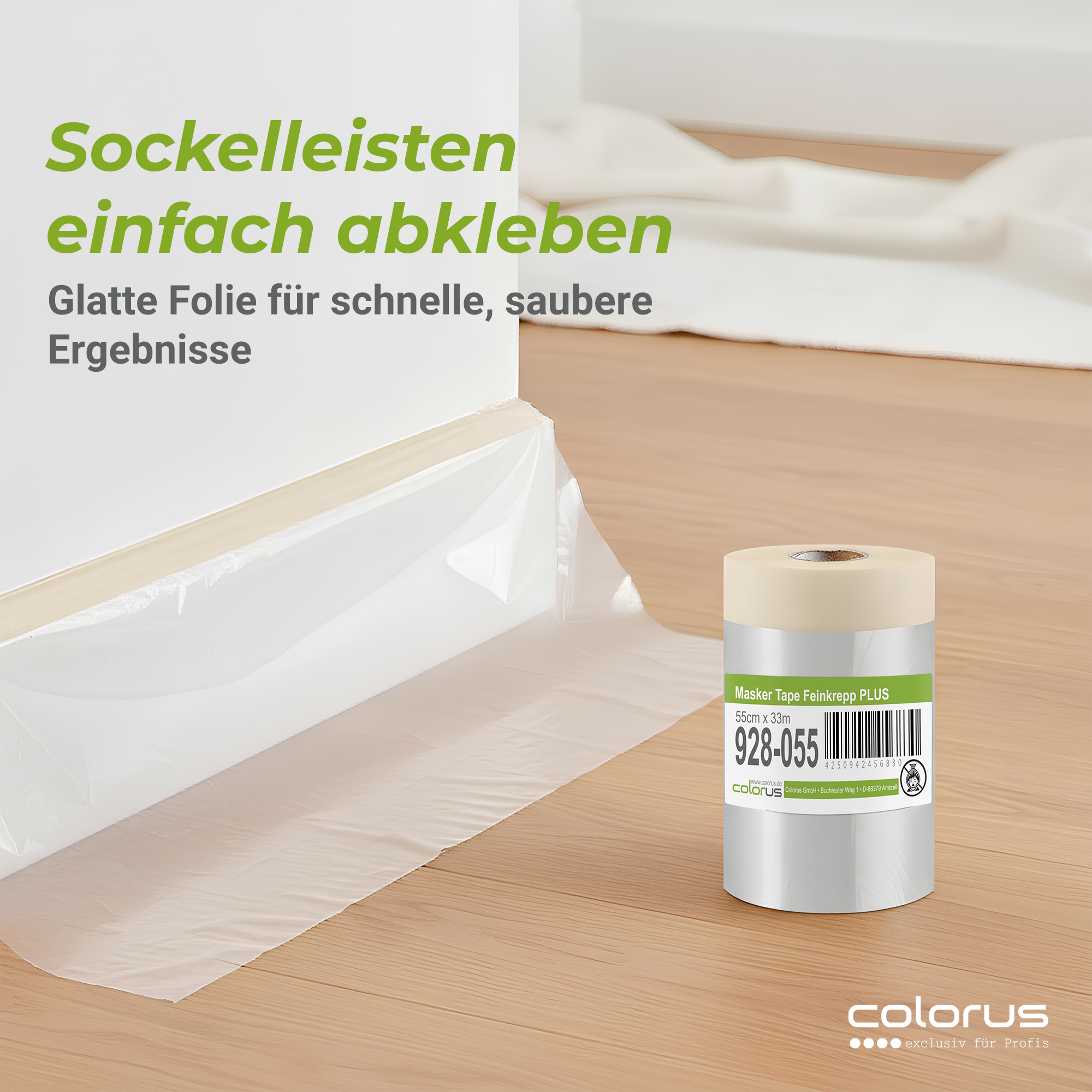 Colorus Premium Folien Masker Tape Kreppband mit Abdeckfolie 55cm x 33m