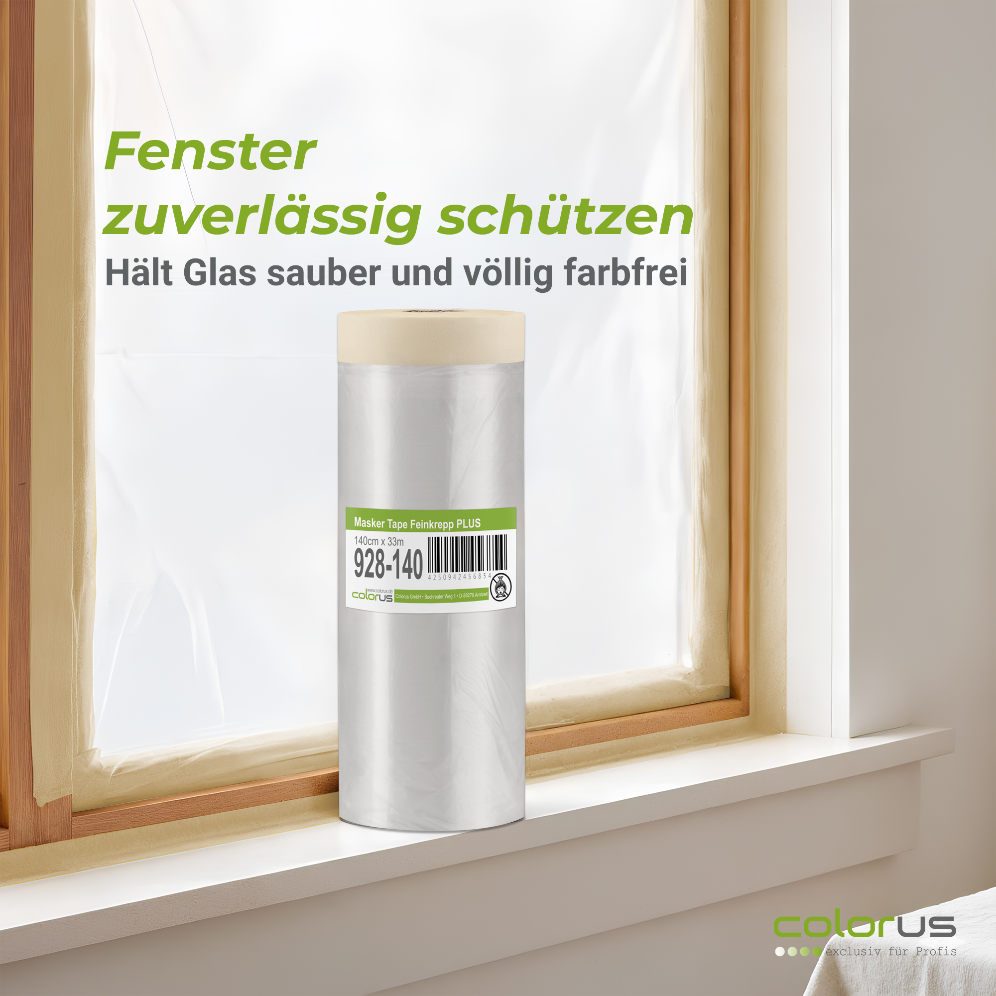 Colorus Premium Folien Masker Tape Kreppband mit Abdeckfolie 140cm x 33m