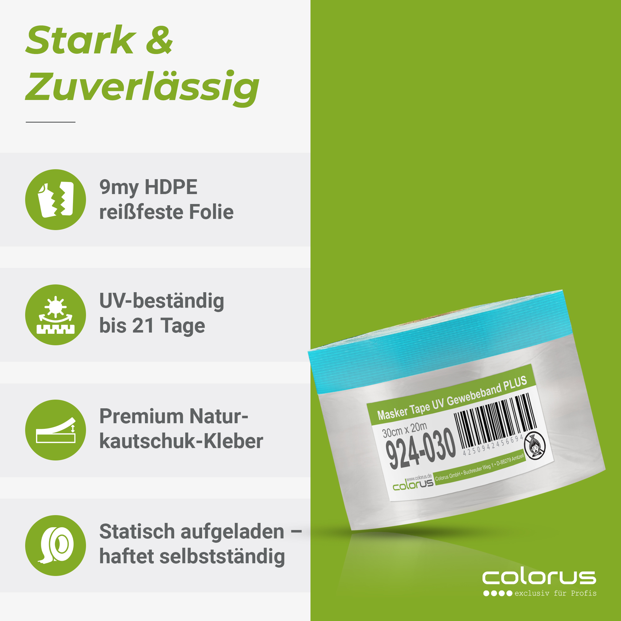 Colorus Premium Folien Masker Tape Gewebe UV 21 30cm x 20m