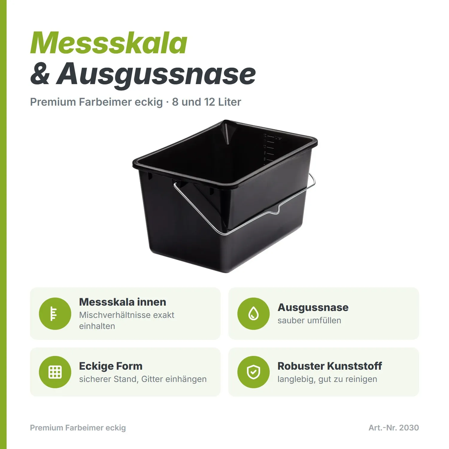 Premium Farbeimer (12 Liter) – Eckig, für 25-cm-Walzen