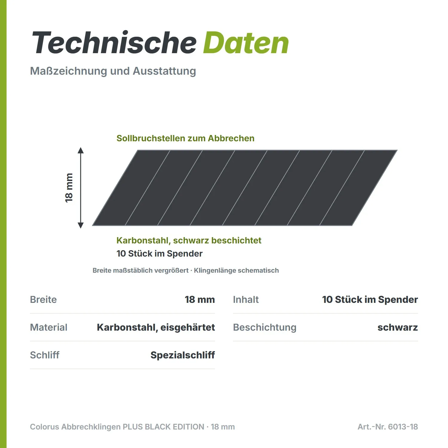 Colorus Abbrechklingen PLUS 10 x 18mm BLACK EDITION