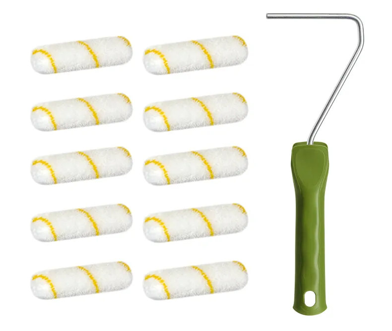 10 x Heizkörperwalze Gelbfaden 10cm mit 12mm Flor + Bügel 39cm