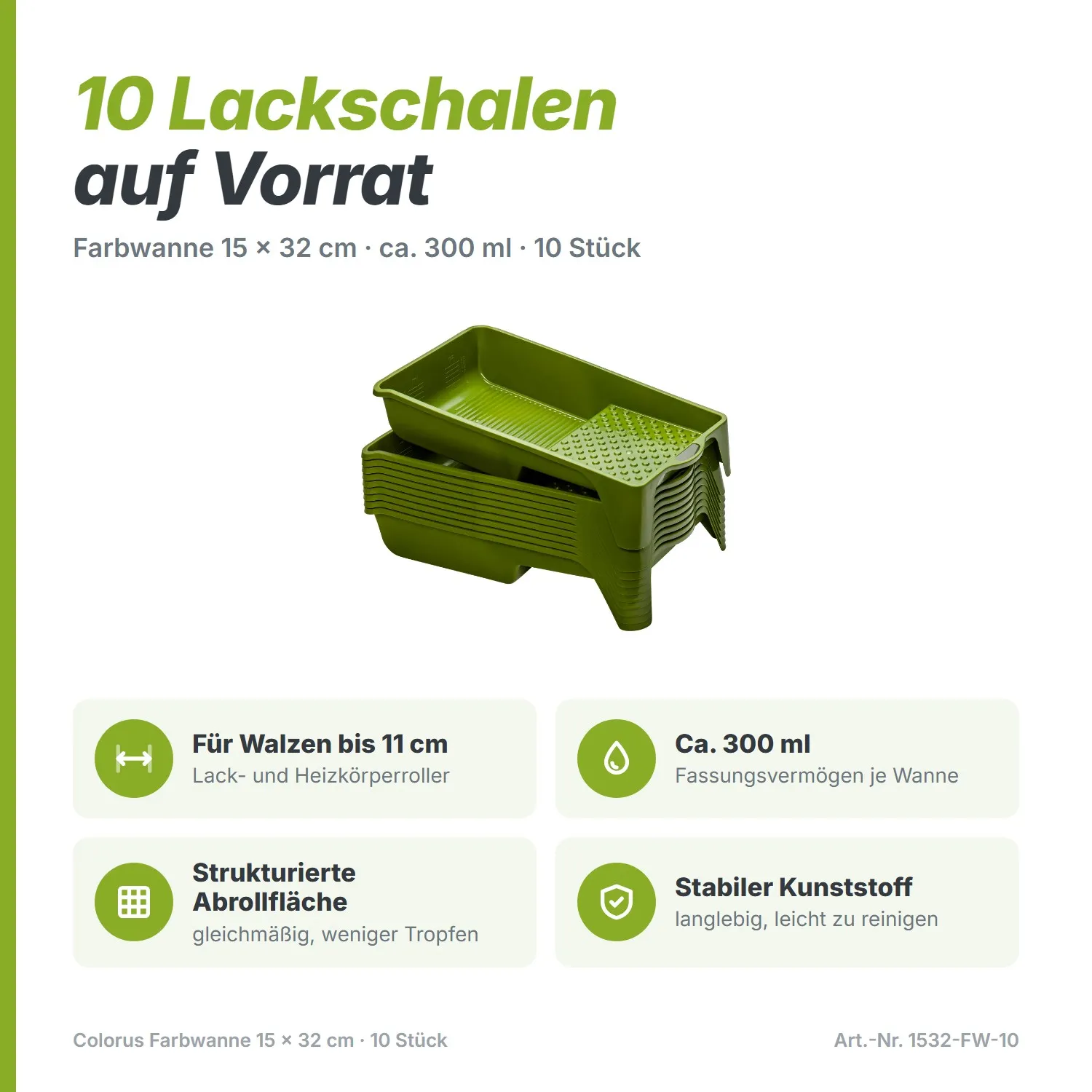 Colorus 10 x Farbwanne 15 x 32 cm | Lackschale aus hochwertigem Kunstsoff | Lackierwanne 300ml | Farbschale Lackwanne für Farbwalzen bis 11cm